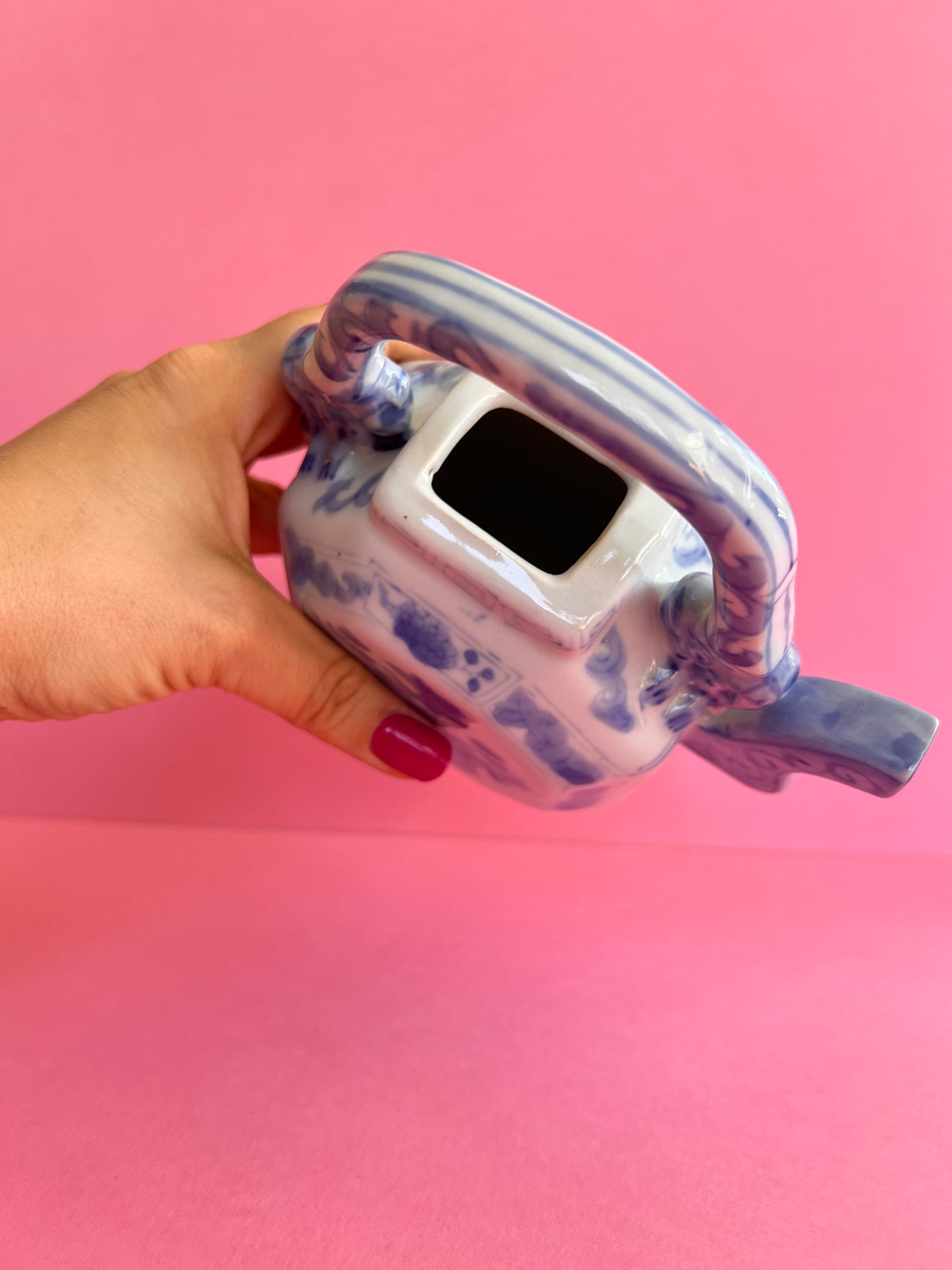 Vintage Porzellan Deko Vase  – blau weiß China Stil – Chinoiserie Objekt – dekorative Keramik Teekanne ohne Deckel