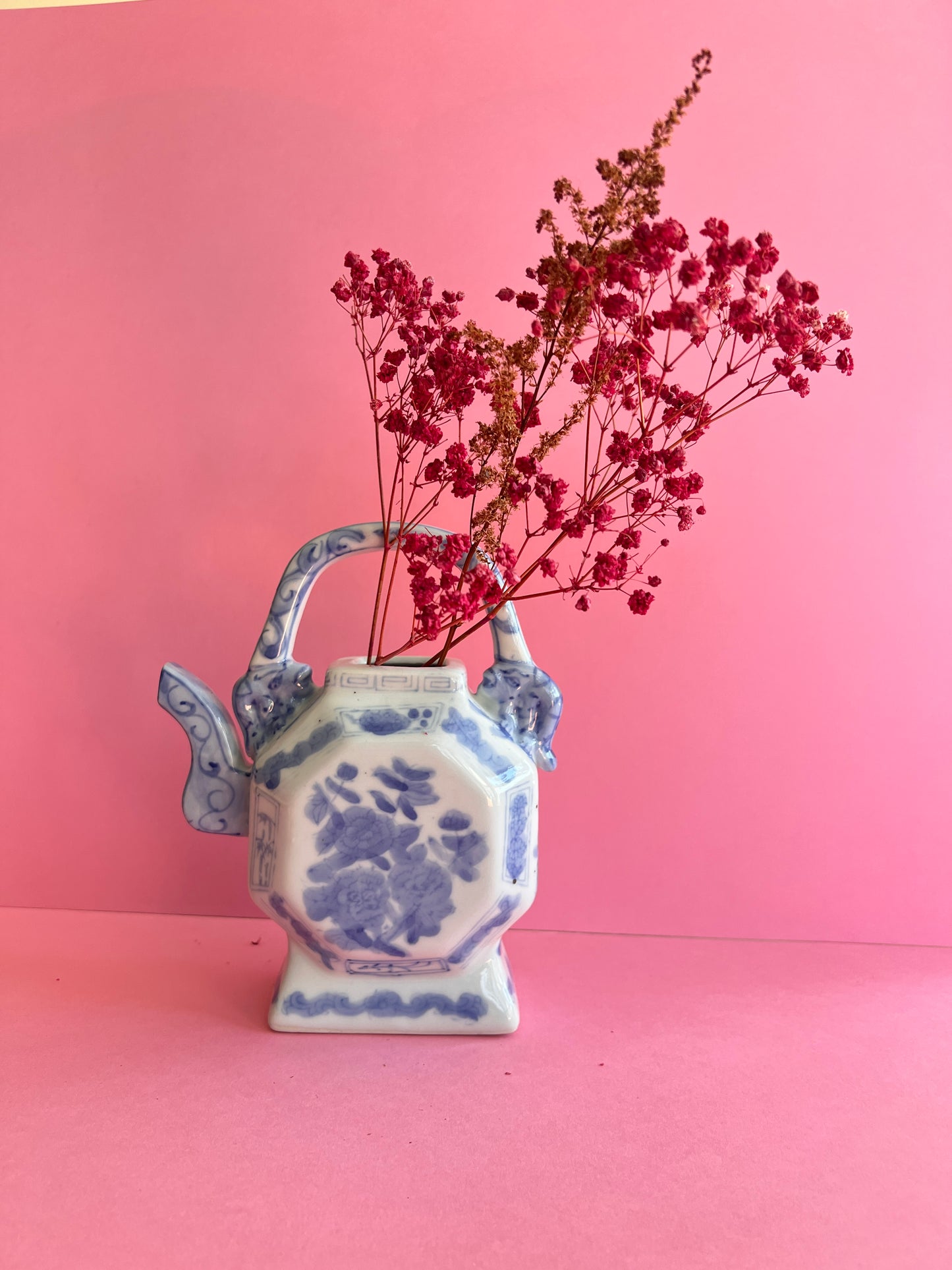 Vintage Porzellan Deko Vase  – blau weiß China Stil – Chinoiserie Objekt – dekorative Keramik Teekanne ohne Deckel