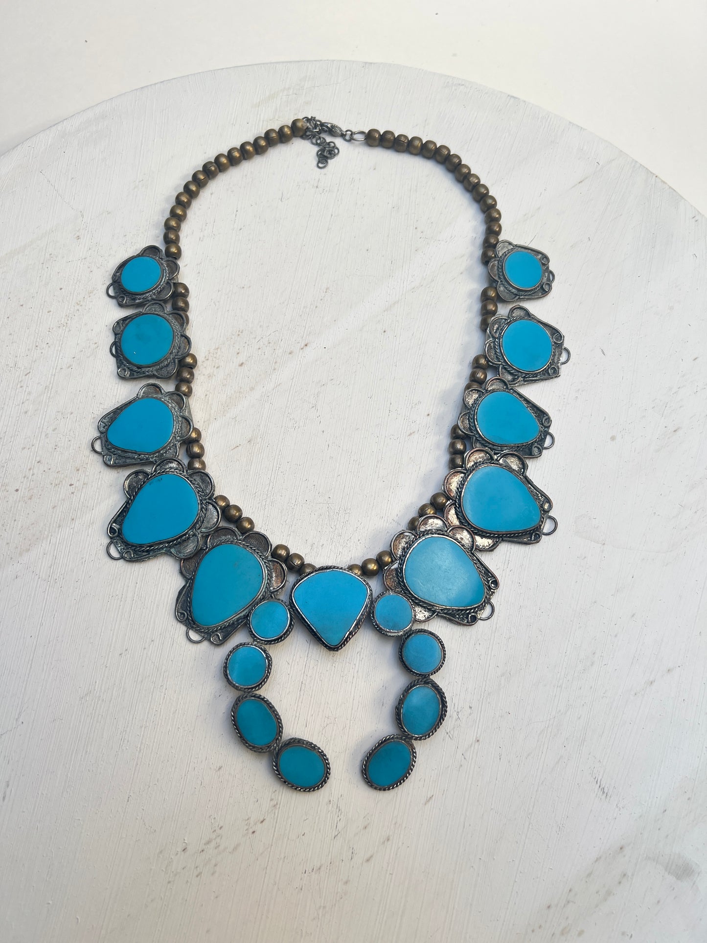 Vintage Modeschmuck türkise Ethno Halskette im Stil von Squash Blossom Navajo Zuni