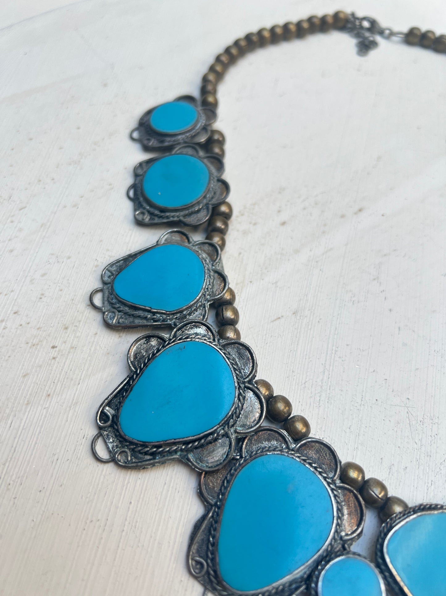 Vintage Modeschmuck türkise Ethno Halskette im Stil von Squash Blossom Navajo Zuni