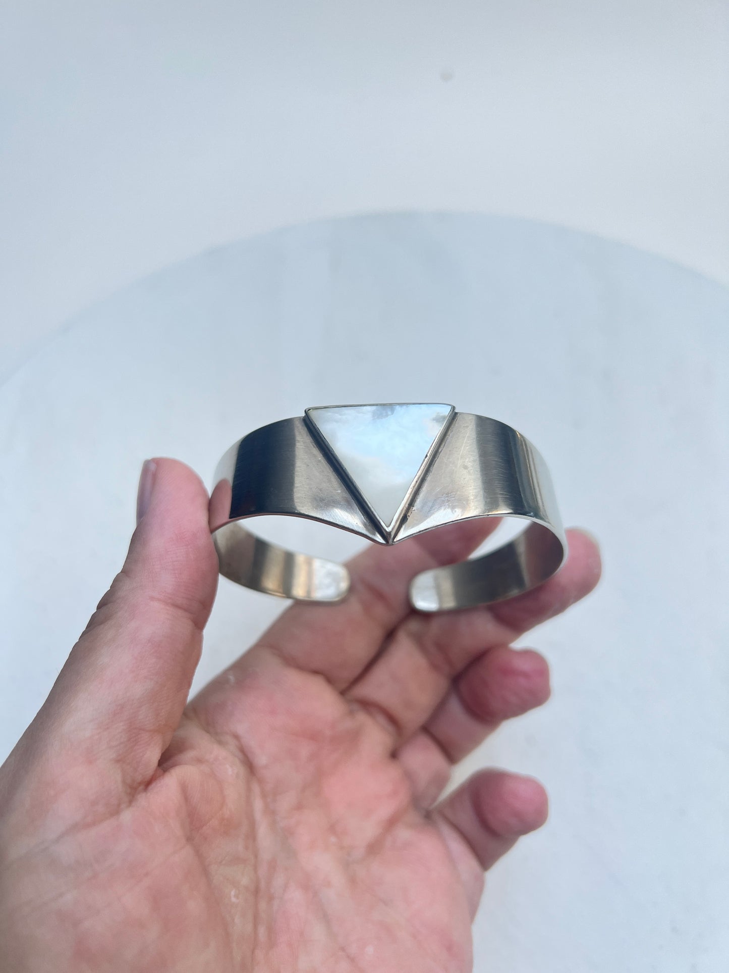 Vintage Modernist Arm Cuff Armreif silber Perlmutt Southwest Stil