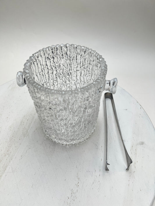 Vintage Eisglas Eiskübel mit Eiszange – 70er Jahre Barware Rinden Borken Mid Century Brutalismus