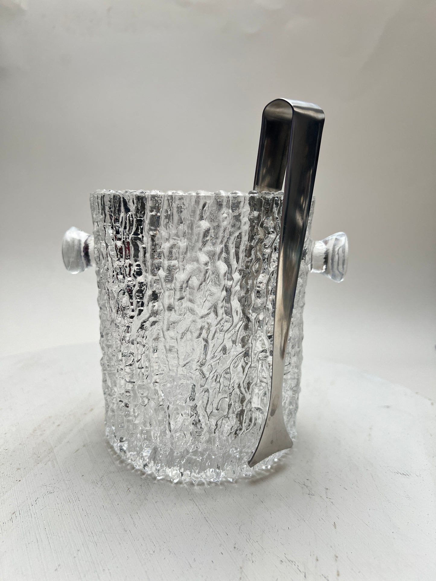 Vintage Eisglas Eiskübel mit Eiszange – 70er Jahre Barware Rinden Borken Mid Century Brutalismus