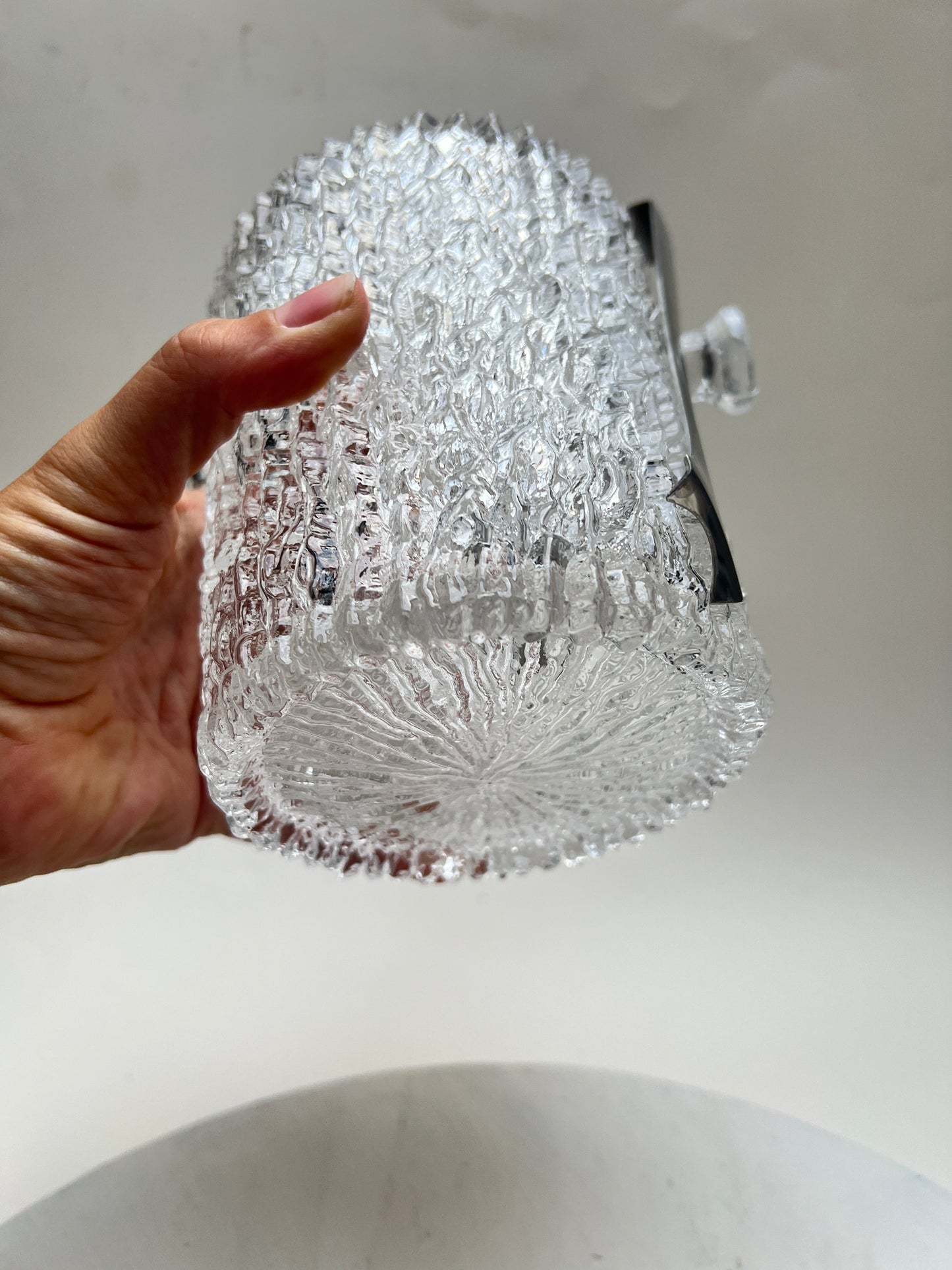 Vintage Eisglas Eiskübel mit Eiszange – 70er Jahre Barware Rinden Borken Mid Century Brutalismus