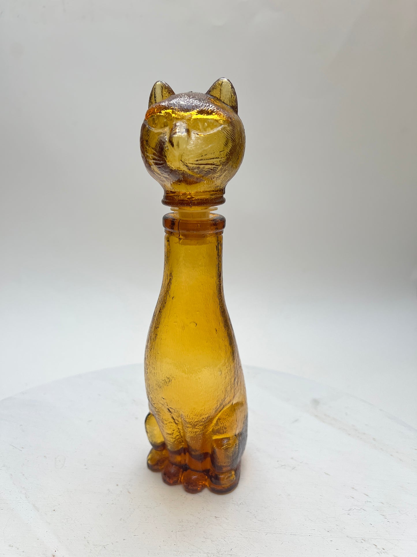 Vintage Katzen Flasche Dekanter Amber Glas Bernsteinglas Empoli Stil Pressglas