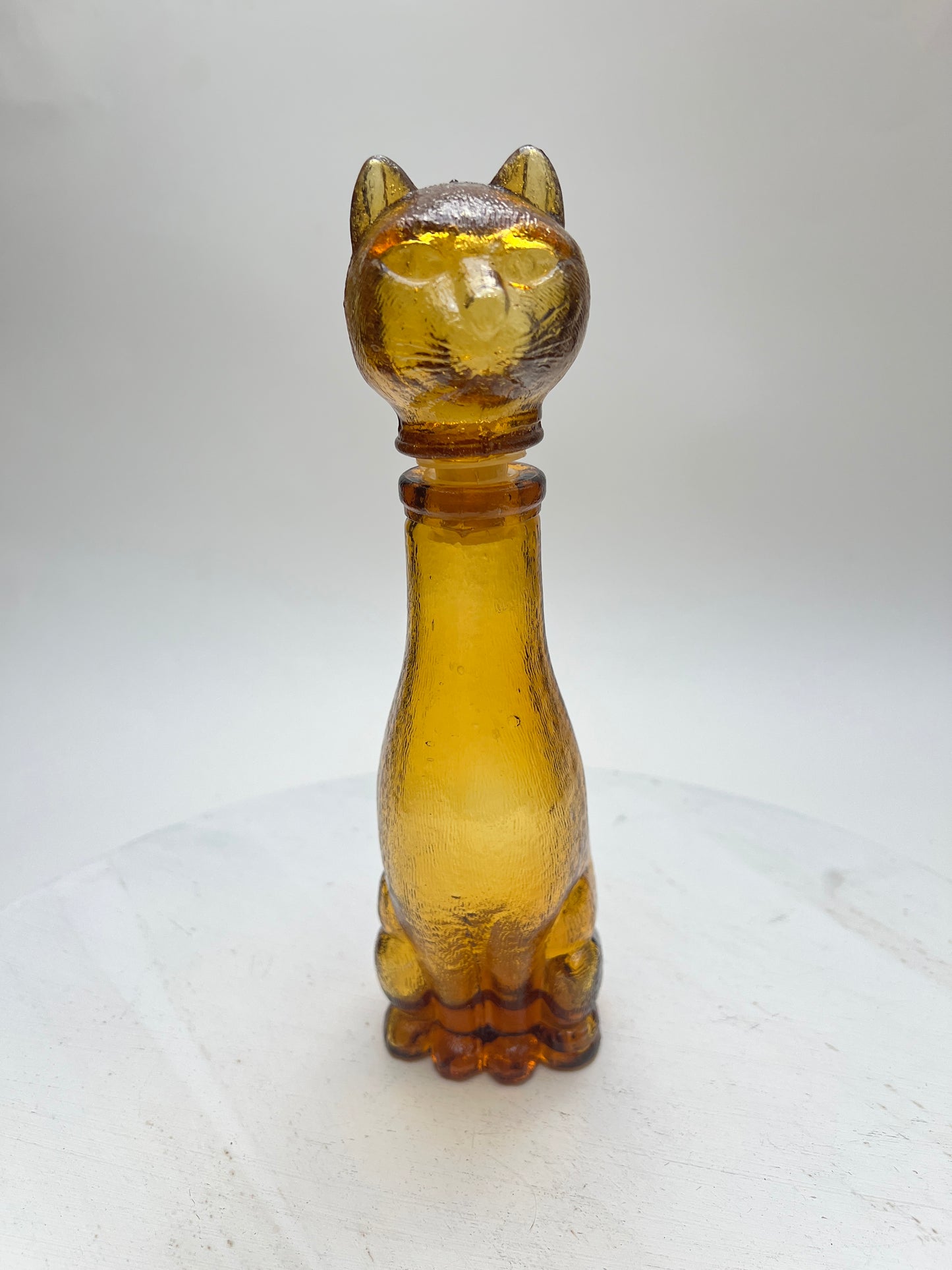 Vintage Katzen Flasche Dekanter Amber Glas Bernsteinglas Empoli Stil Pressglas