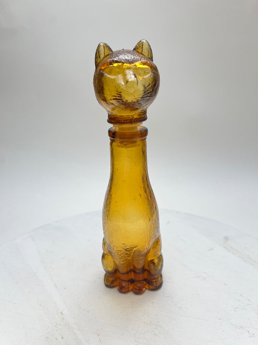 Vintage Katzen Flasche Dekanter Amber Glas Bernsteinglas Empoli Stil Pressglas