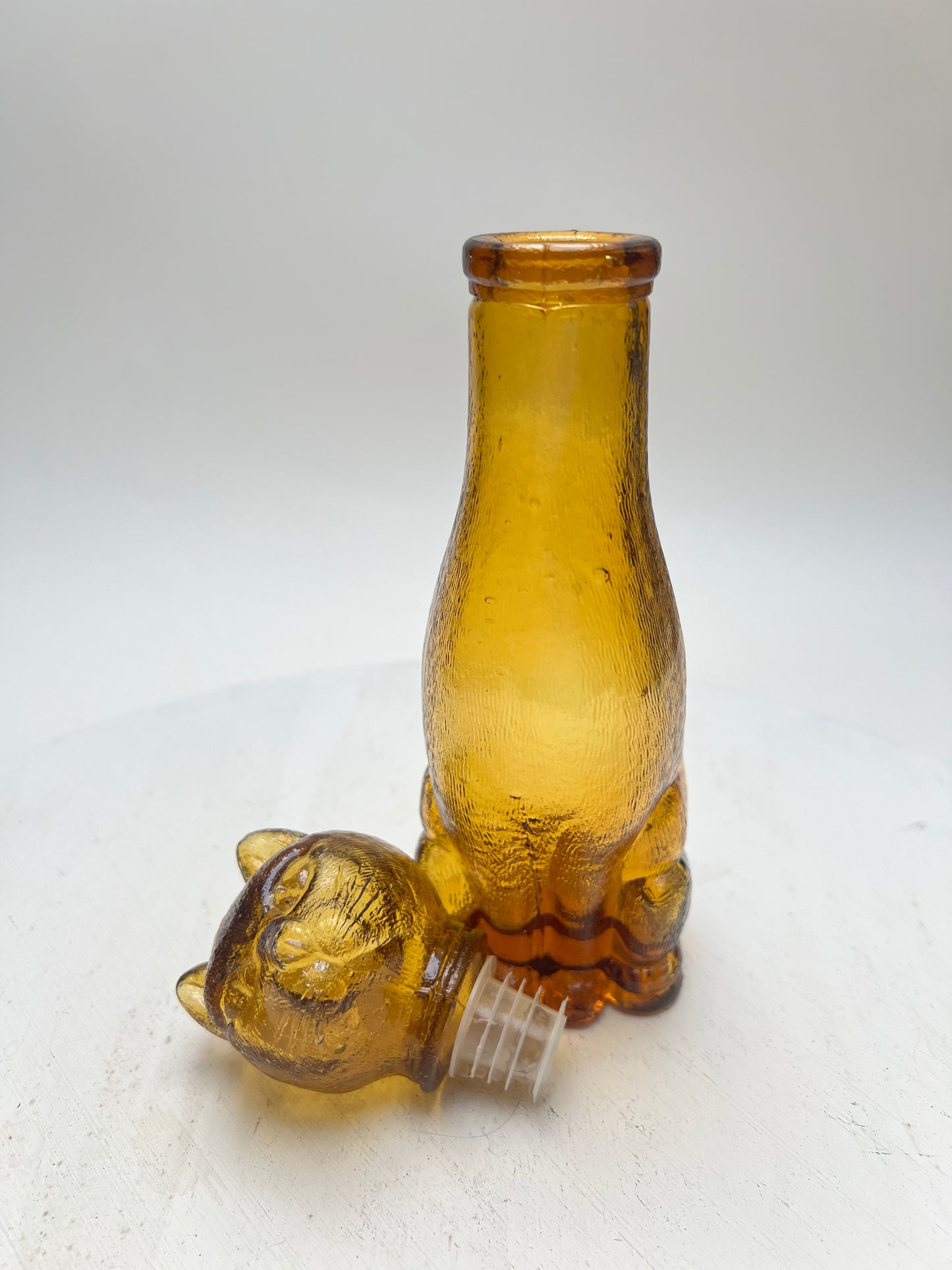 Vintage Katzen Flasche Dekanter Amber Glas Bernsteinglas Empoli Stil Pressglas