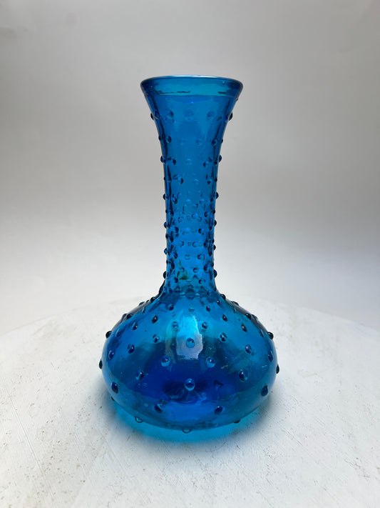 Vintage Noppenvase / Hobnail Vase Empoli Stil blaues Pressglas italienisch Mid Century