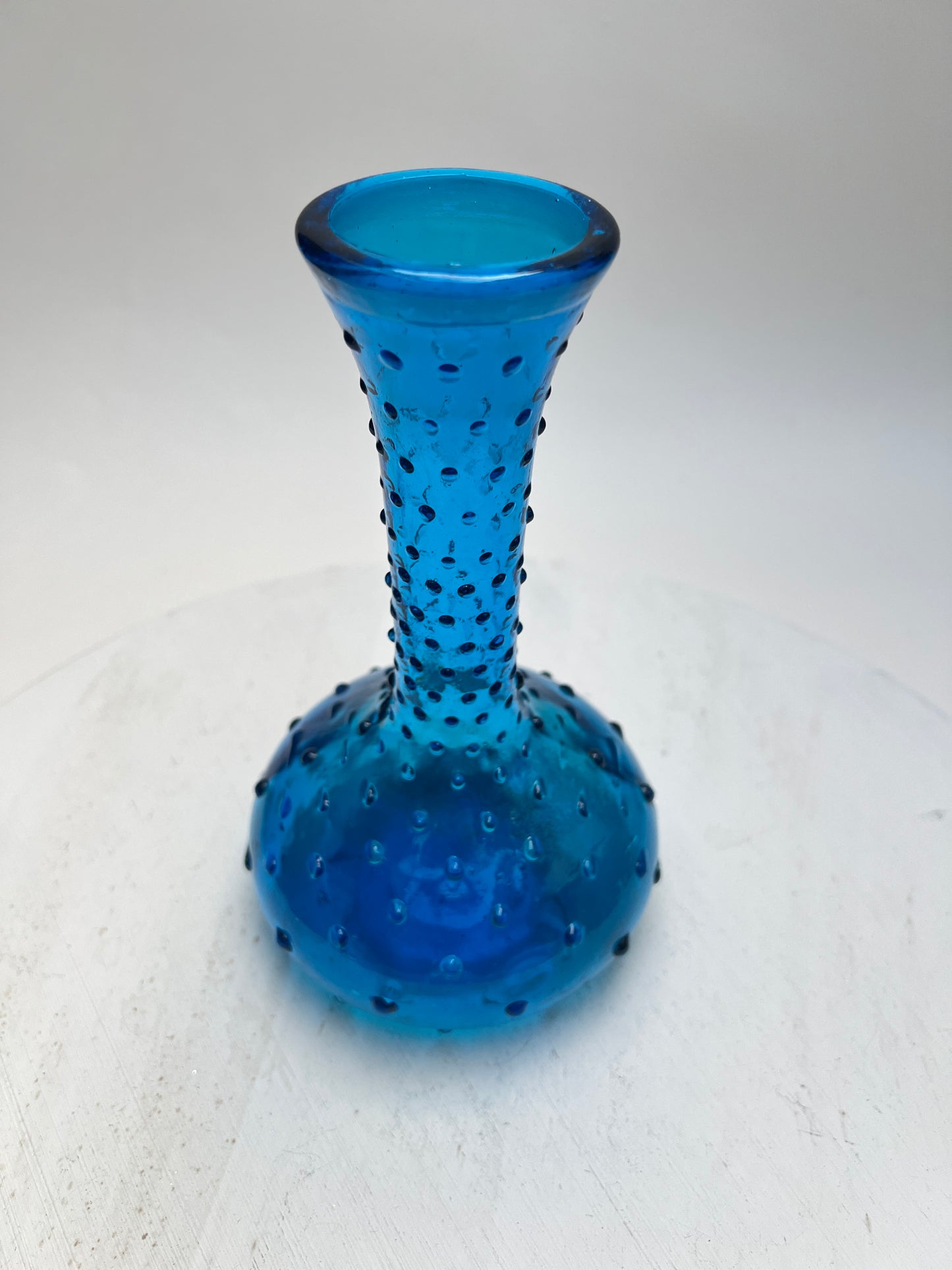 Vintage Noppenvase / Hobnail Vase Empoli Stil blaues Pressglas italienisch Mid Century