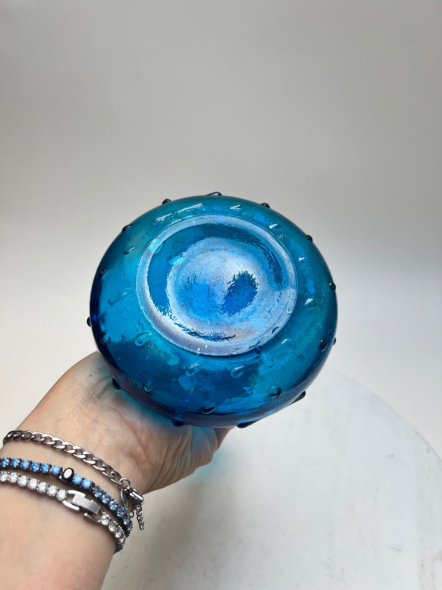 Vintage Noppenvase / Hobnail Vase Empoli Stil blaues Pressglas italienisch Mid Century