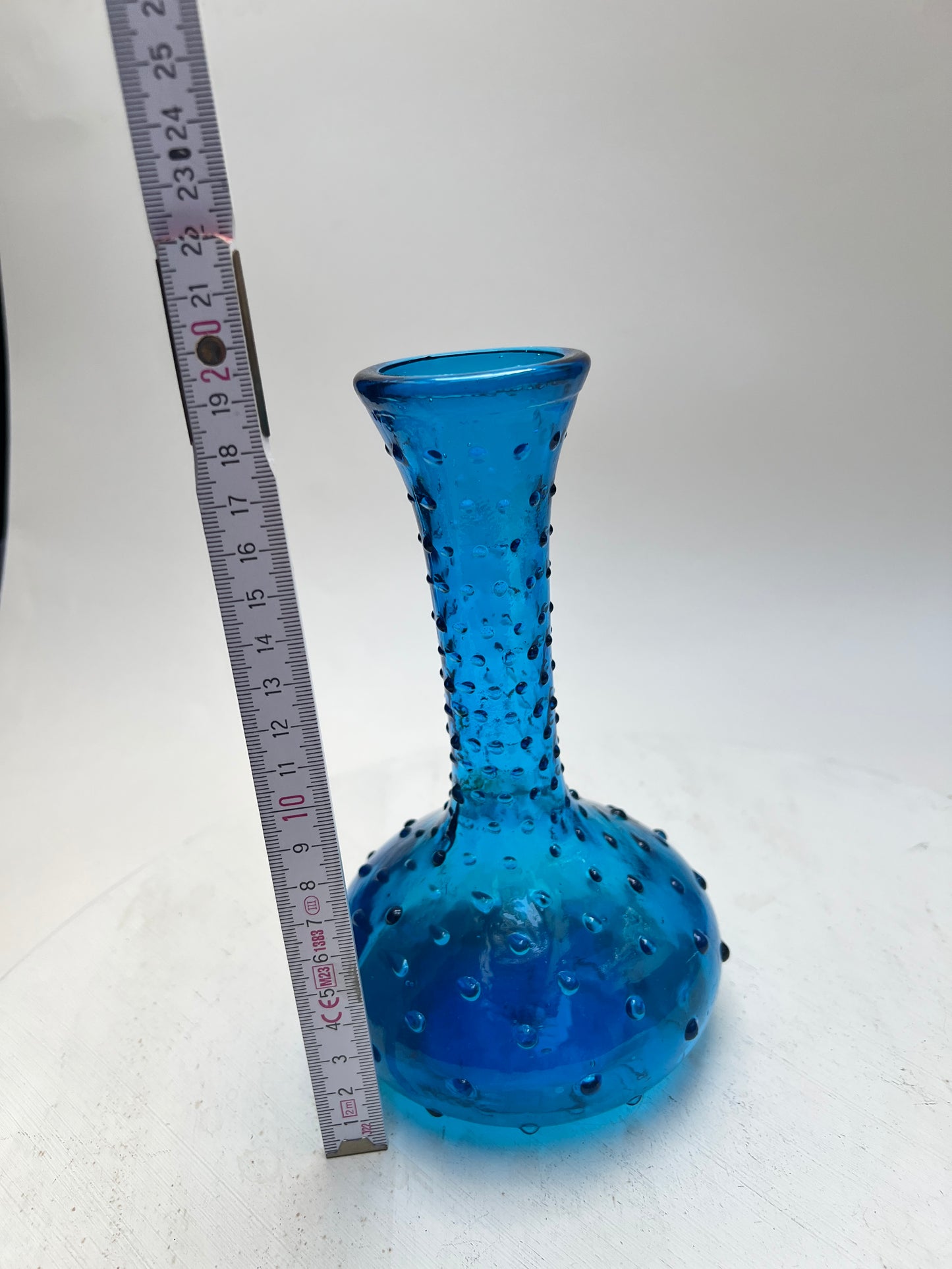 Vintage Noppenvase / Hobnail Vase Empoli Stil blaues Pressglas italienisch Mid Century