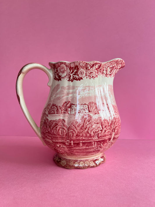 Vintage Krug Kanne Keramik rot weiß Palissy Pottery „Thames River Scenes“ England Landhaus Stil Park Place Henley 18cm groß