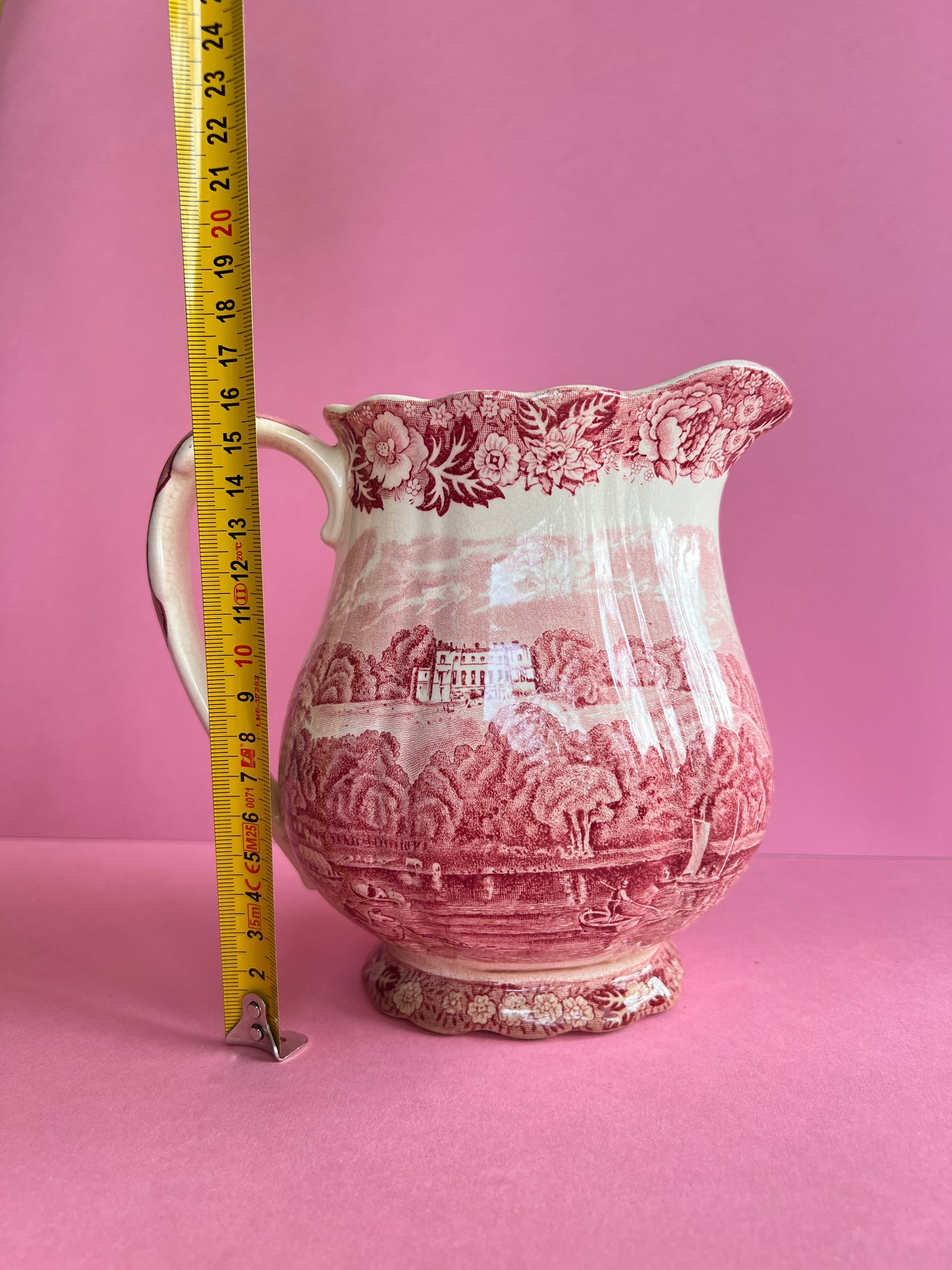Vintage Krug Kanne Keramik rot weiß Palissy Pottery „Thames River Scenes“ England Landhaus Stil Park Place Henley 18cm groß
