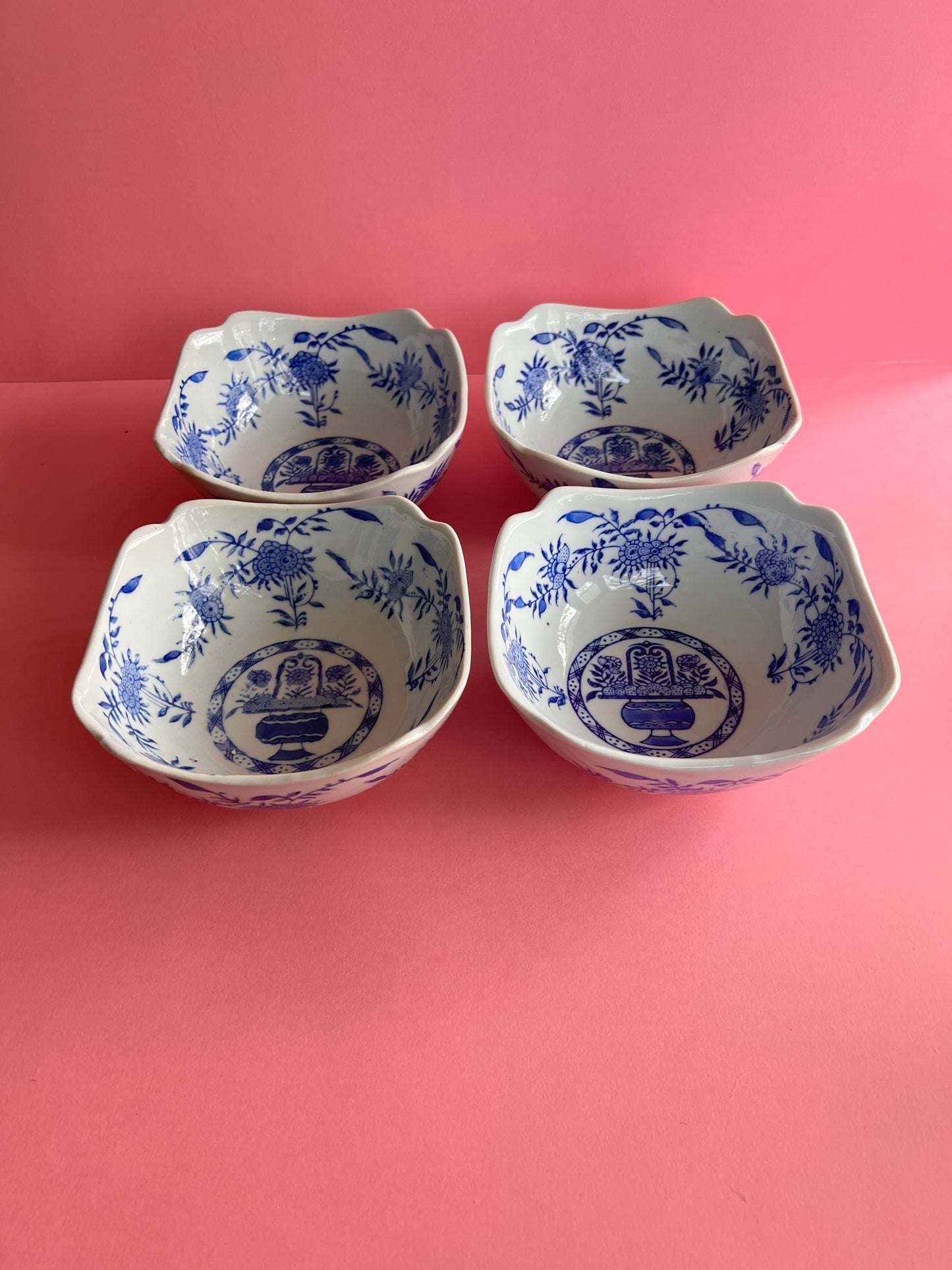 4x Amsel Hamburg Anbietschalen Müslischale Schüsseln blau weiß country cottage Germany Porzellan Dessertschale