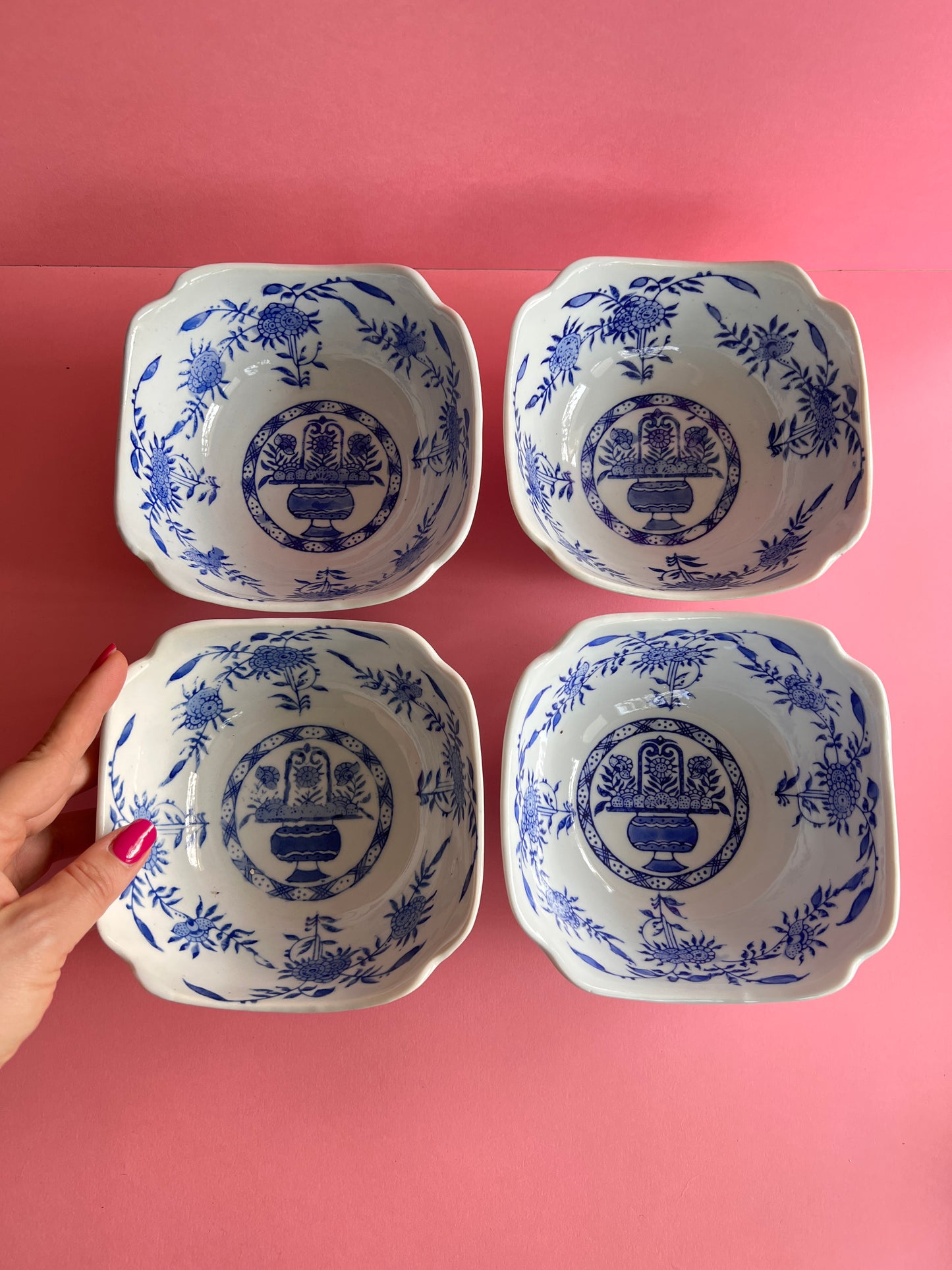 4x Amsel Hamburg Anbietschalen Müslischale Schüsseln blau weiß country cottage Germany Porzellan Dessertschale