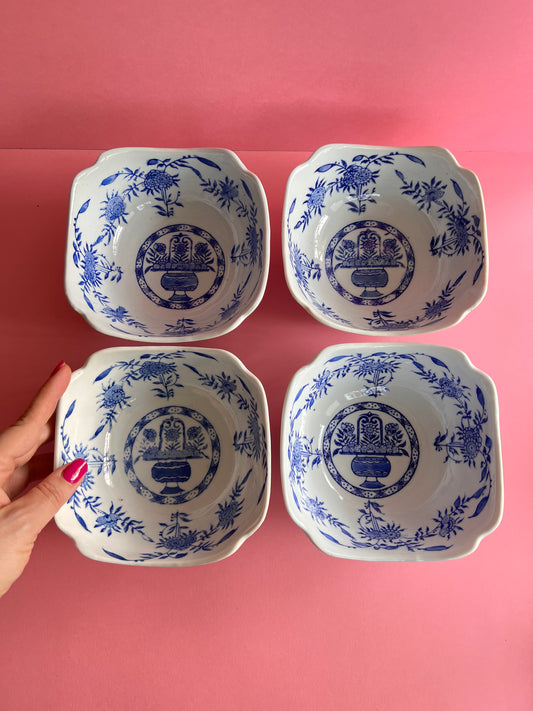 4x Amsel Hamburg Anbietschalen Müslischale Schüsseln blau weiß country cottage Germany Porzellan Dessertschale
