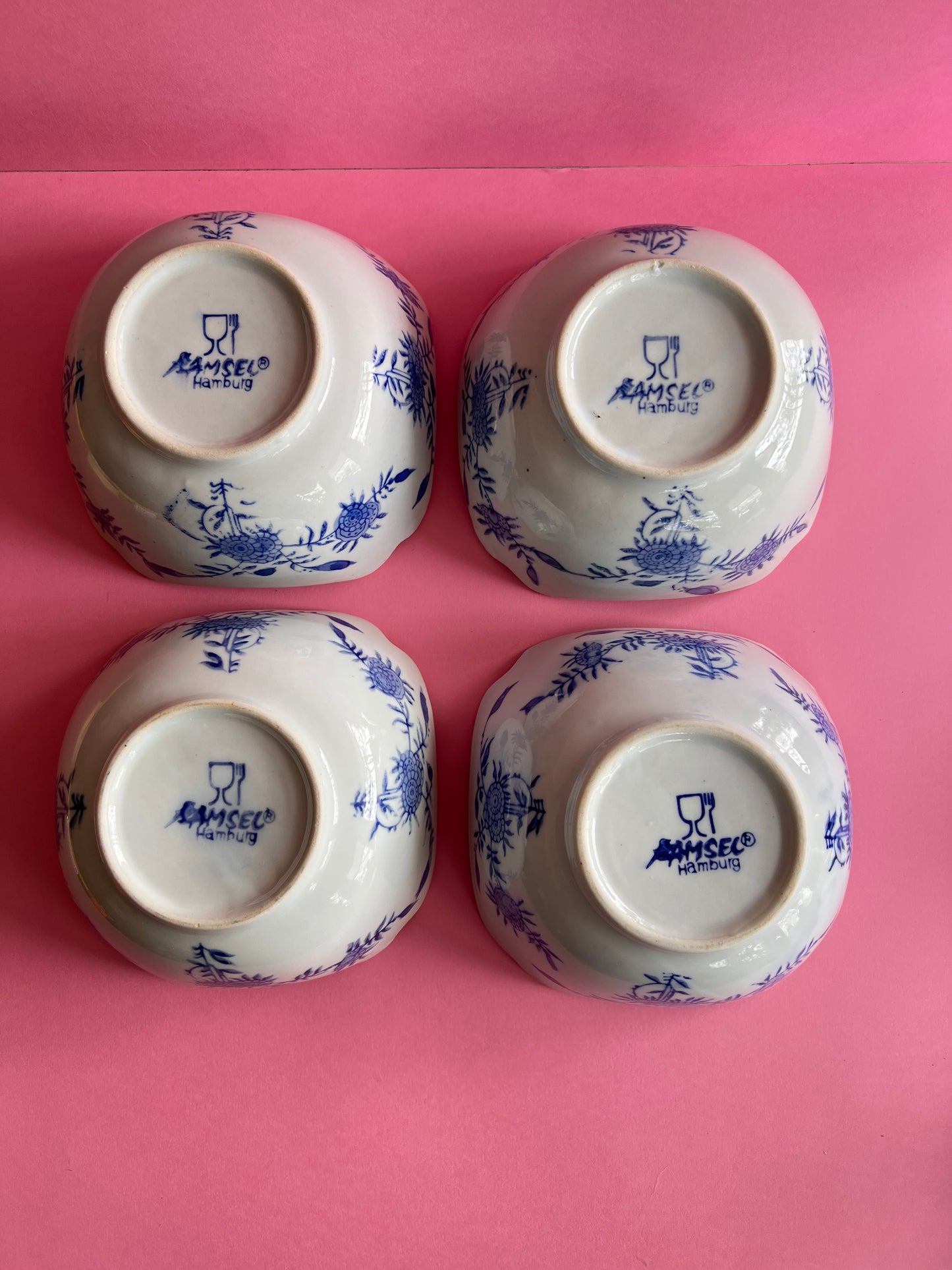 4x Amsel Hamburg Anbietschalen Müslischale Schüsseln blau weiß country cottage Germany Porzellan Dessertschale