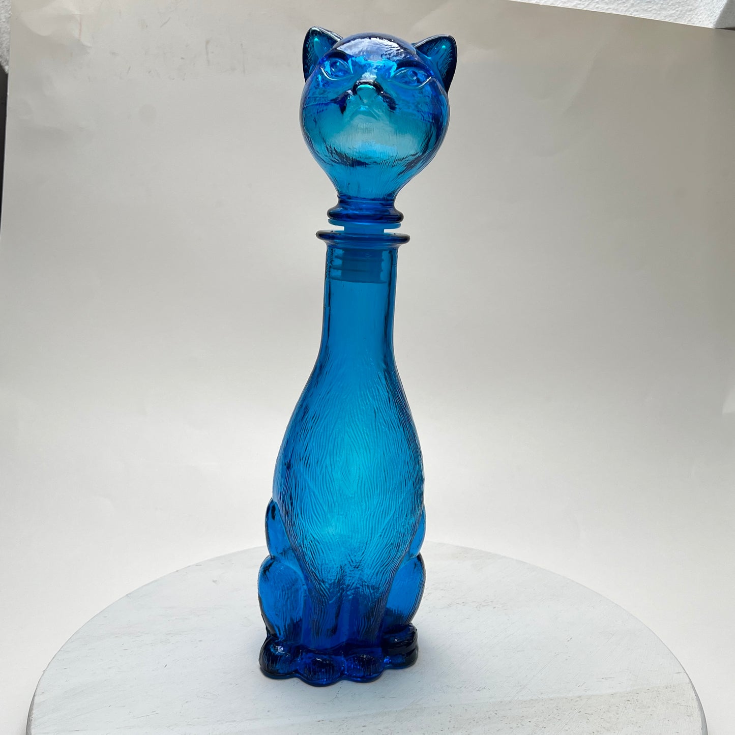 Vintage Empoli Glas Katze Karaffe Flasche Dekanter Blau Italien 1960er Mid Century