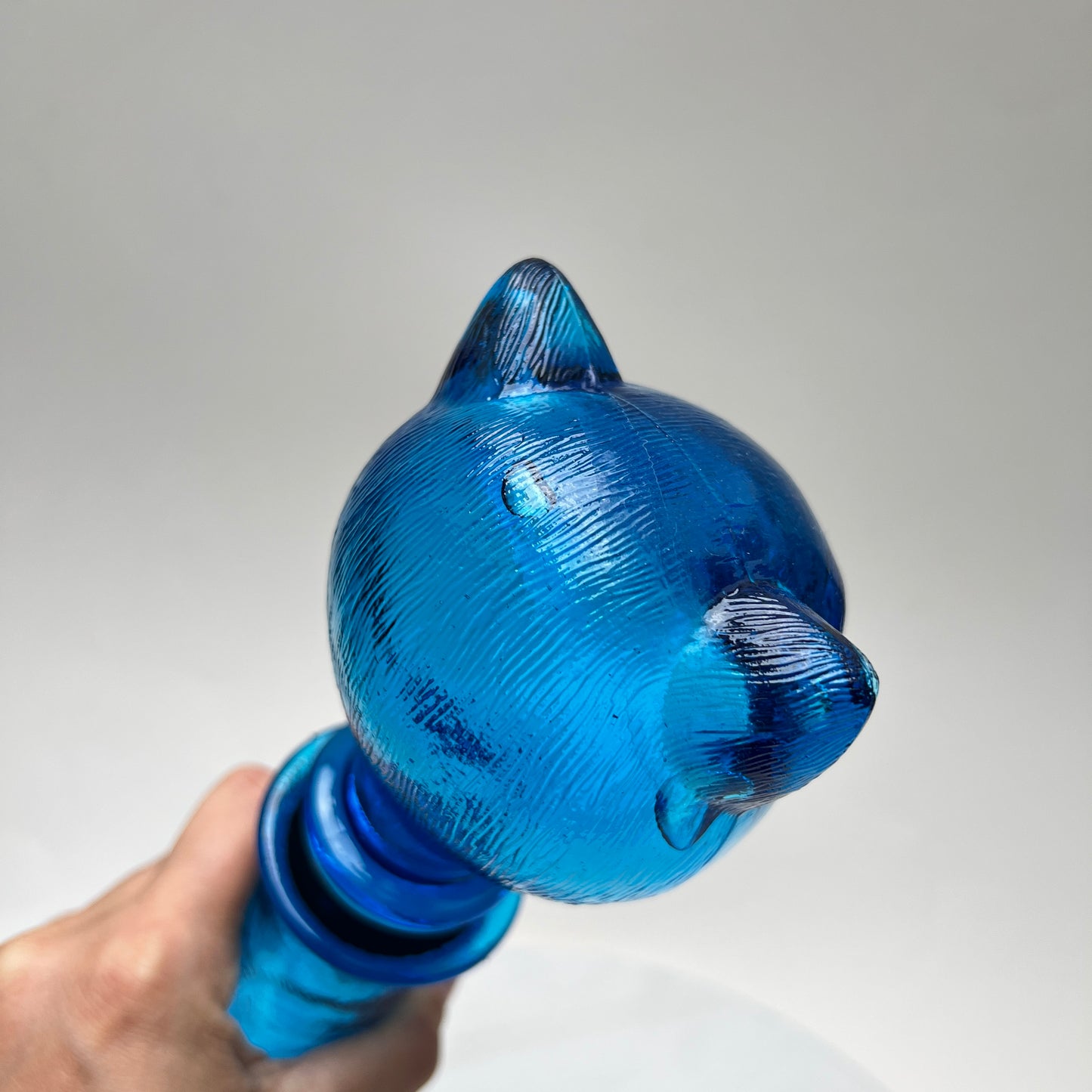 Vintage Empoli Glas Katze Karaffe Flasche Dekanter Blau Italien 1960er Mid Century