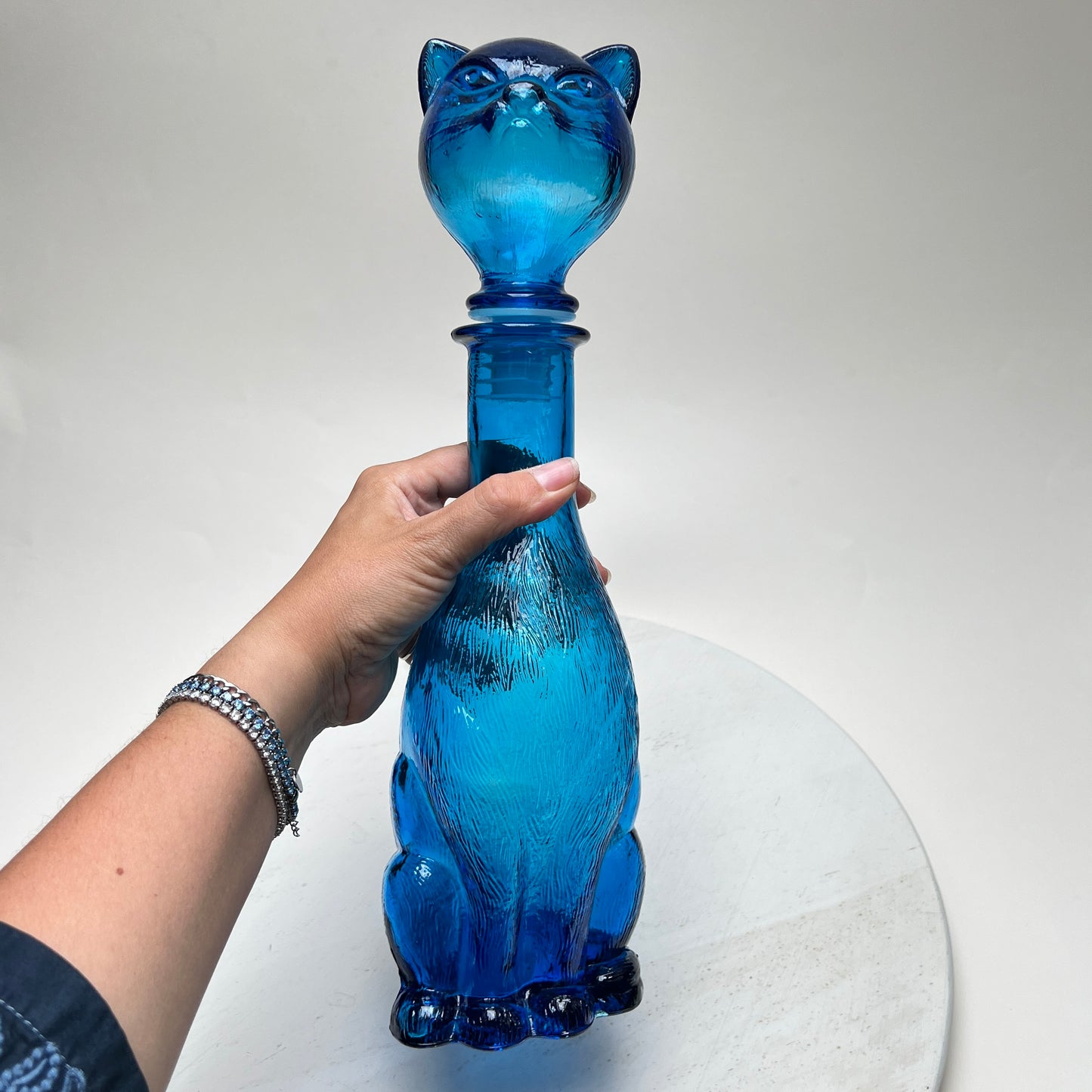 Vintage Empoli Glas Katze Karaffe Flasche Dekanter Blau Italien 1960er Mid Century