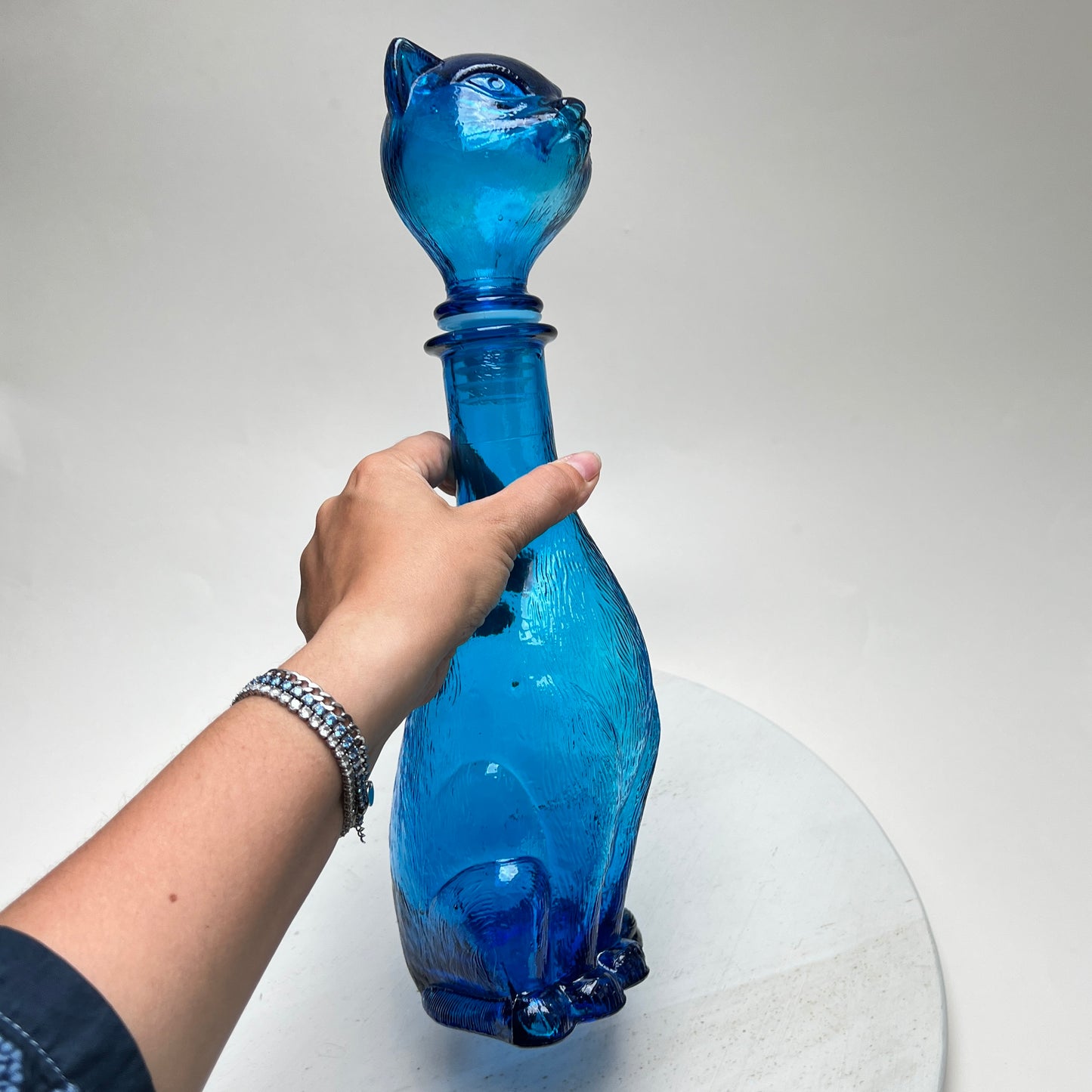 Vintage Empoli Glas Katze Karaffe Flasche Dekanter Blau Italien 1960er Mid Century