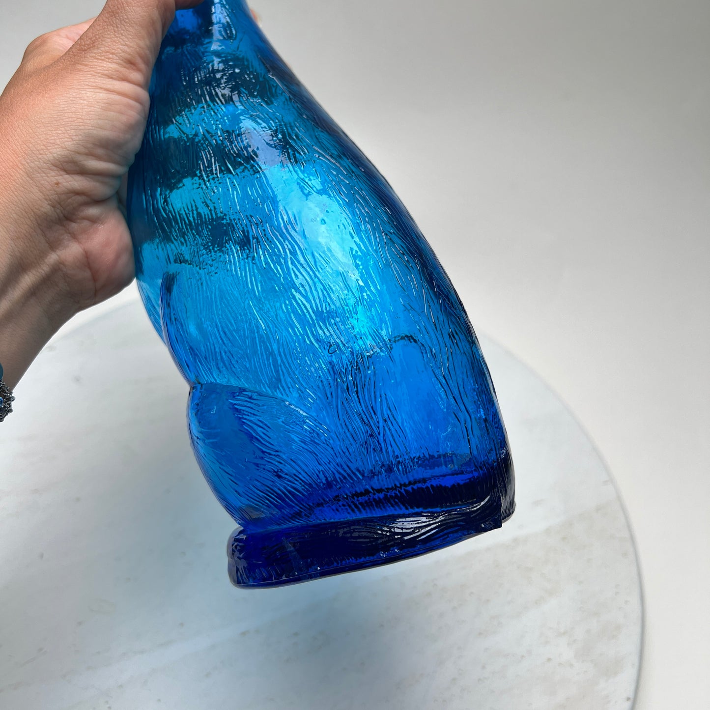 Vintage Empoli Glas Katze Karaffe Flasche Dekanter Blau Italien 1960er Mid Century