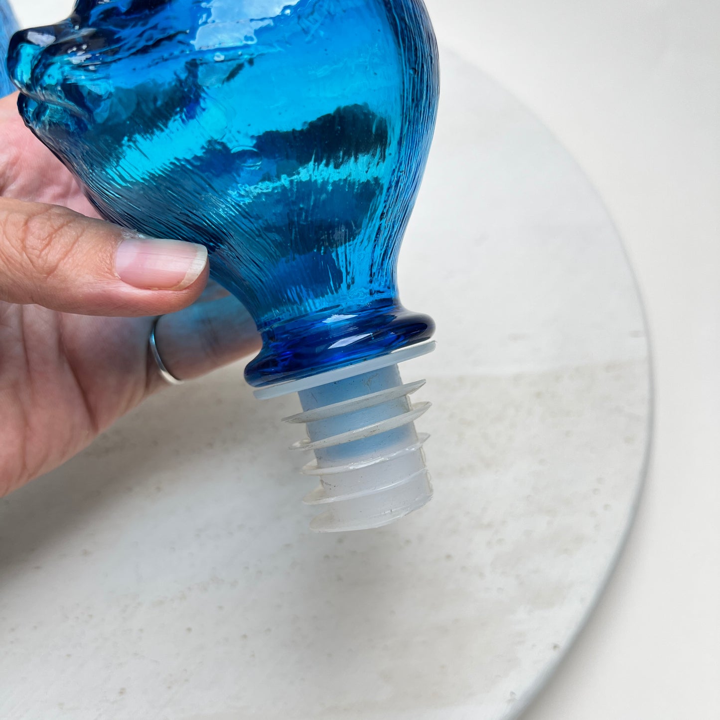 Vintage Empoli Glas Katze Karaffe Flasche Dekanter Blau Italien 1960er Mid Century