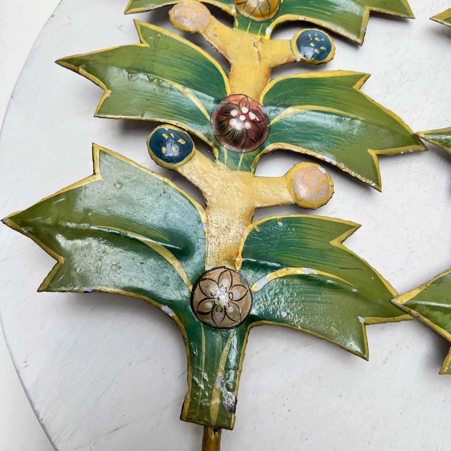 Alte mexikanische Vintage Blech Kerzenständer handbemalt Lebensbaum