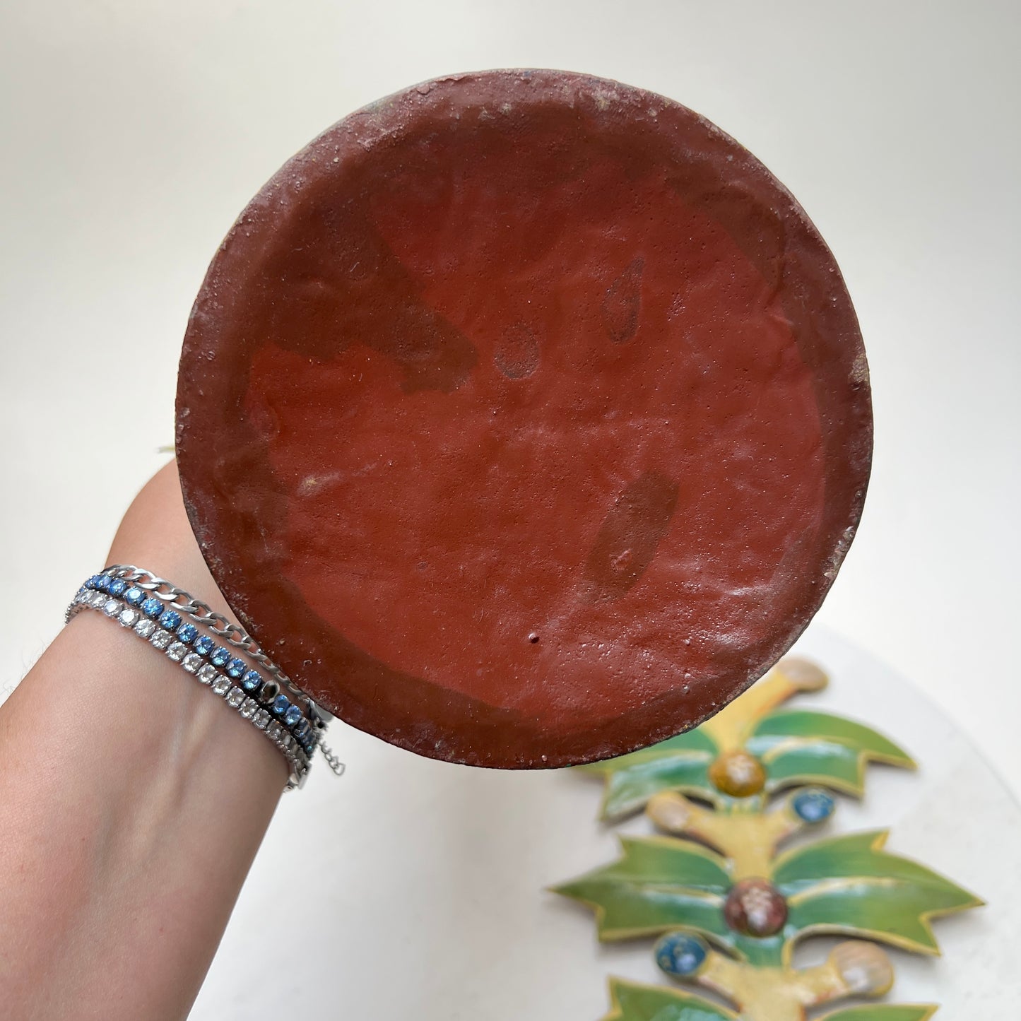 Alte mexikanische Vintage Blech Kerzenständer handbemalt Lebensbaum