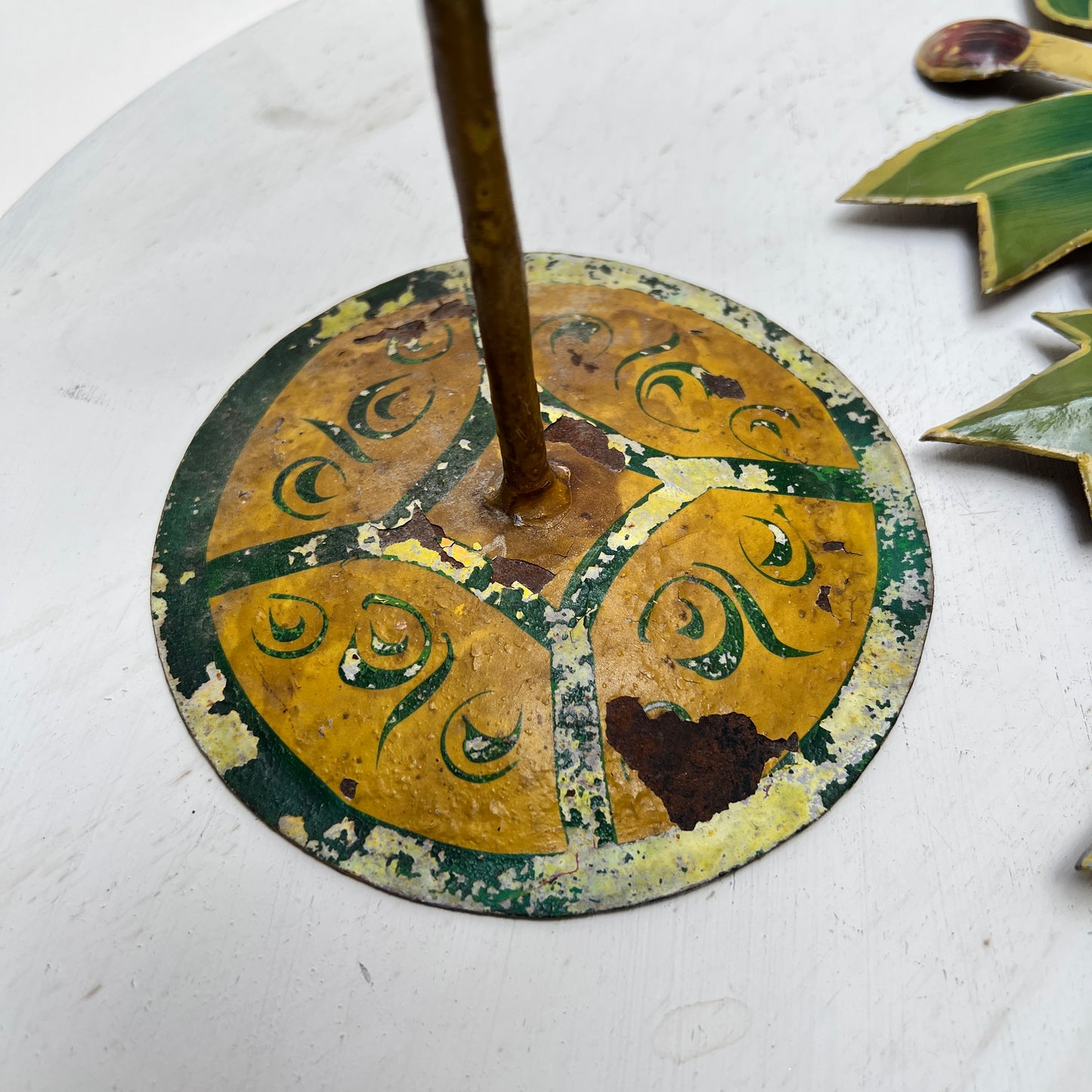 Alte mexikanische Vintage Blech Kerzenständer handbemalt Lebensbaum
