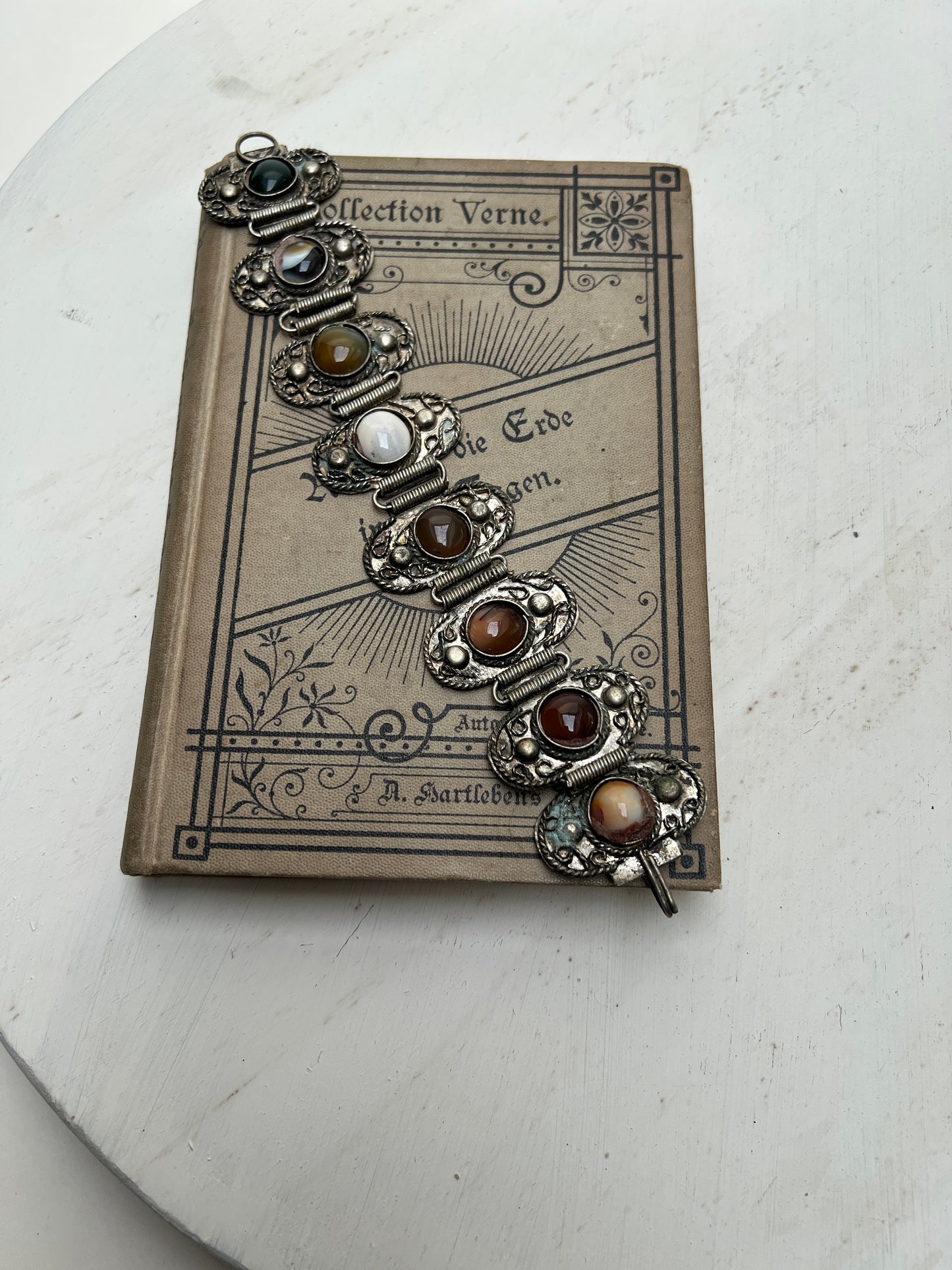 Vintage 70er Beduinen Armband mit Naturstein Cabochons Ethno Boho
