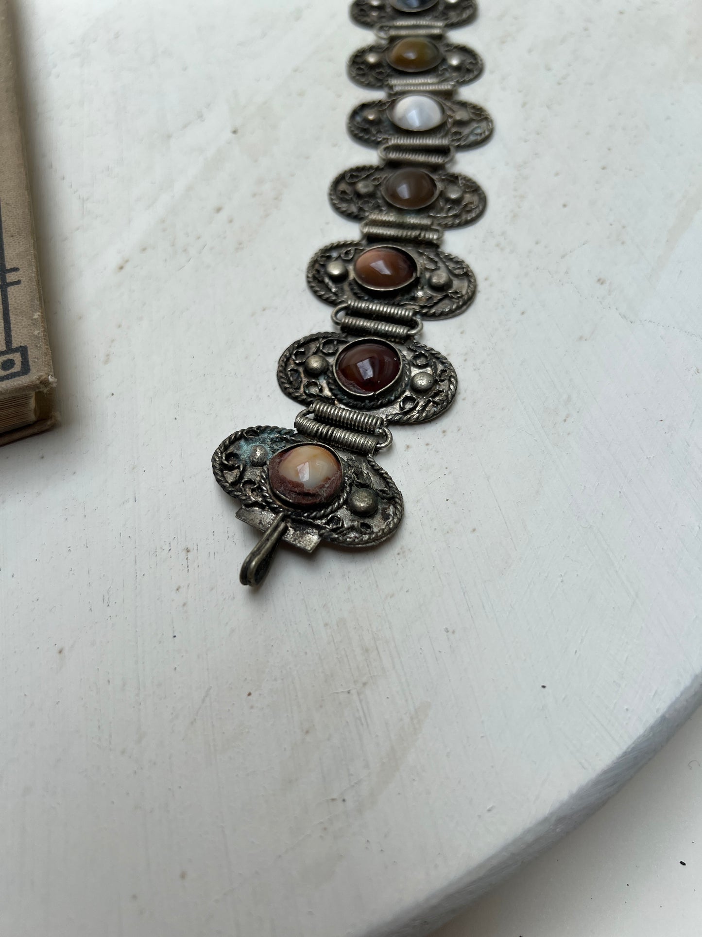 Vintage 70er Beduinen Armband mit Naturstein Cabochons Ethno Boho