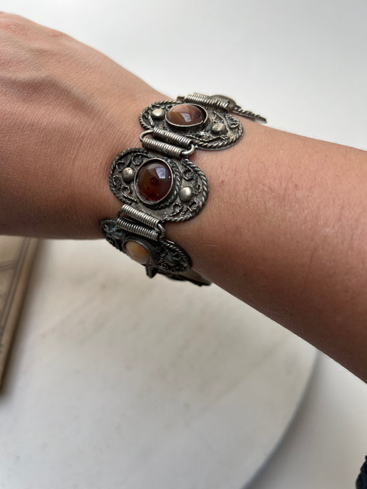 Vintage 70er Beduinen Armband mit Naturstein Cabochons Ethno Boho