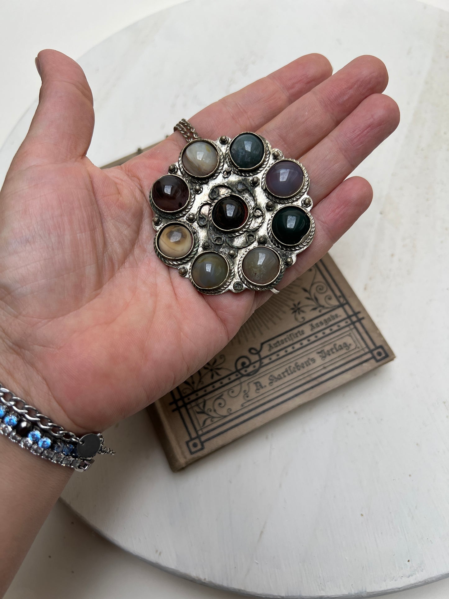 Vintage Afghan Indisch Boho Medaillon Halskette mit Stein Cabochons