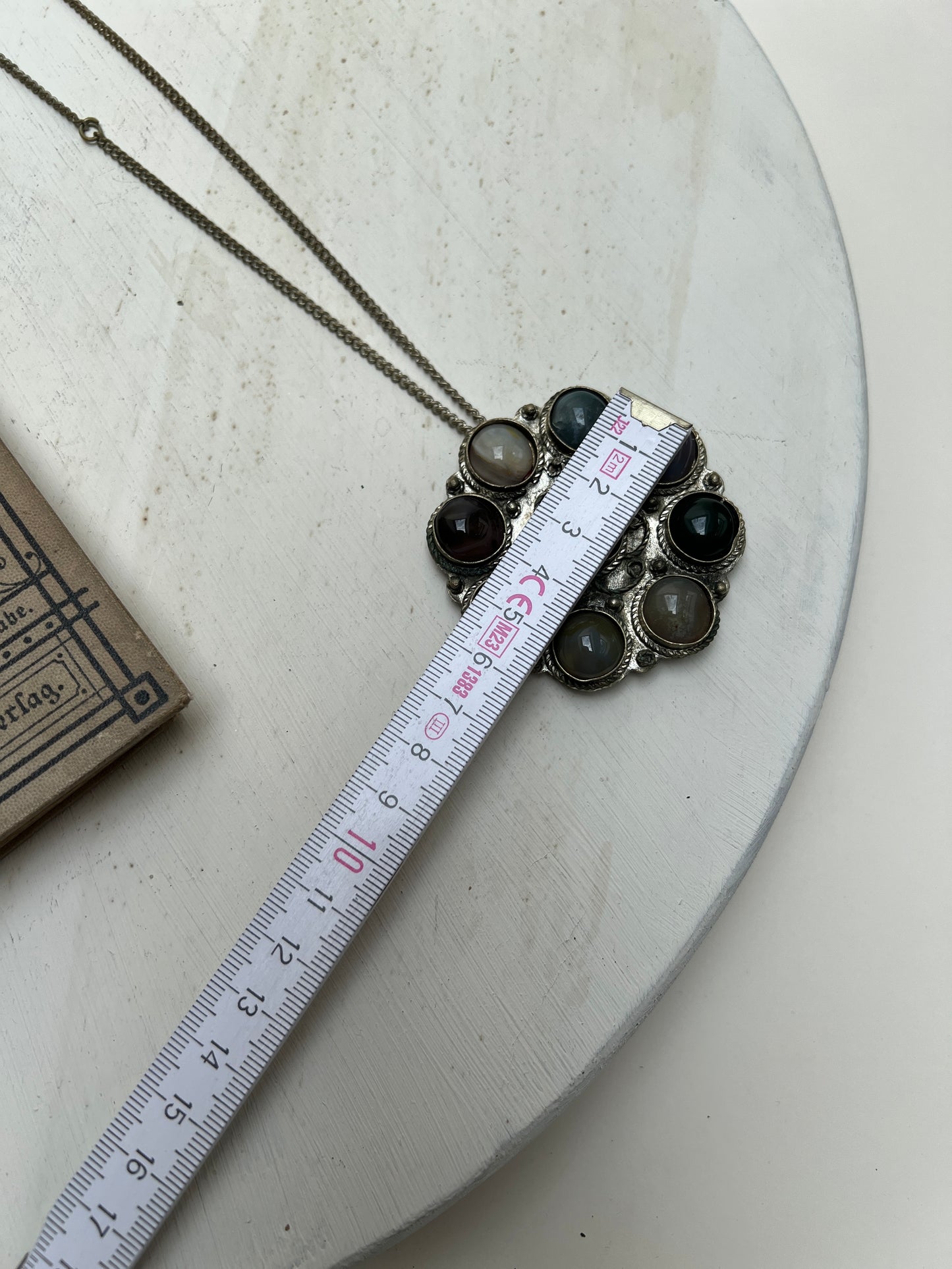 Vintage Afghan Indisch Boho Medaillon Halskette mit Stein Cabochons