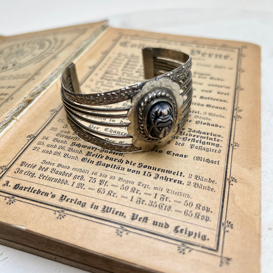Vintage Egyptian Revival Multi Strand Cuff Armreif Skarabäus silber