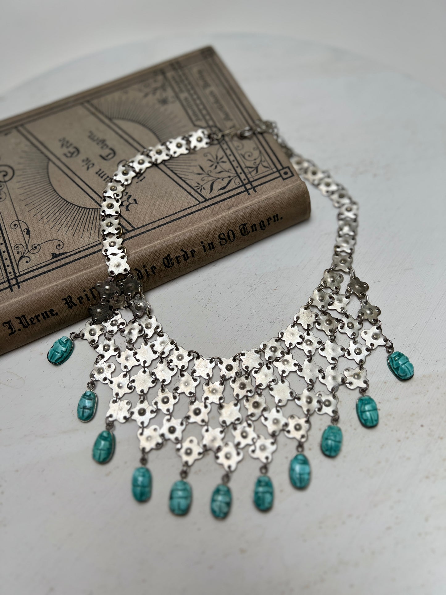 Vintage Egyptian Revival Silber Ethno Collier Halskette mit Skarabäus Ägyptisch Arabisch