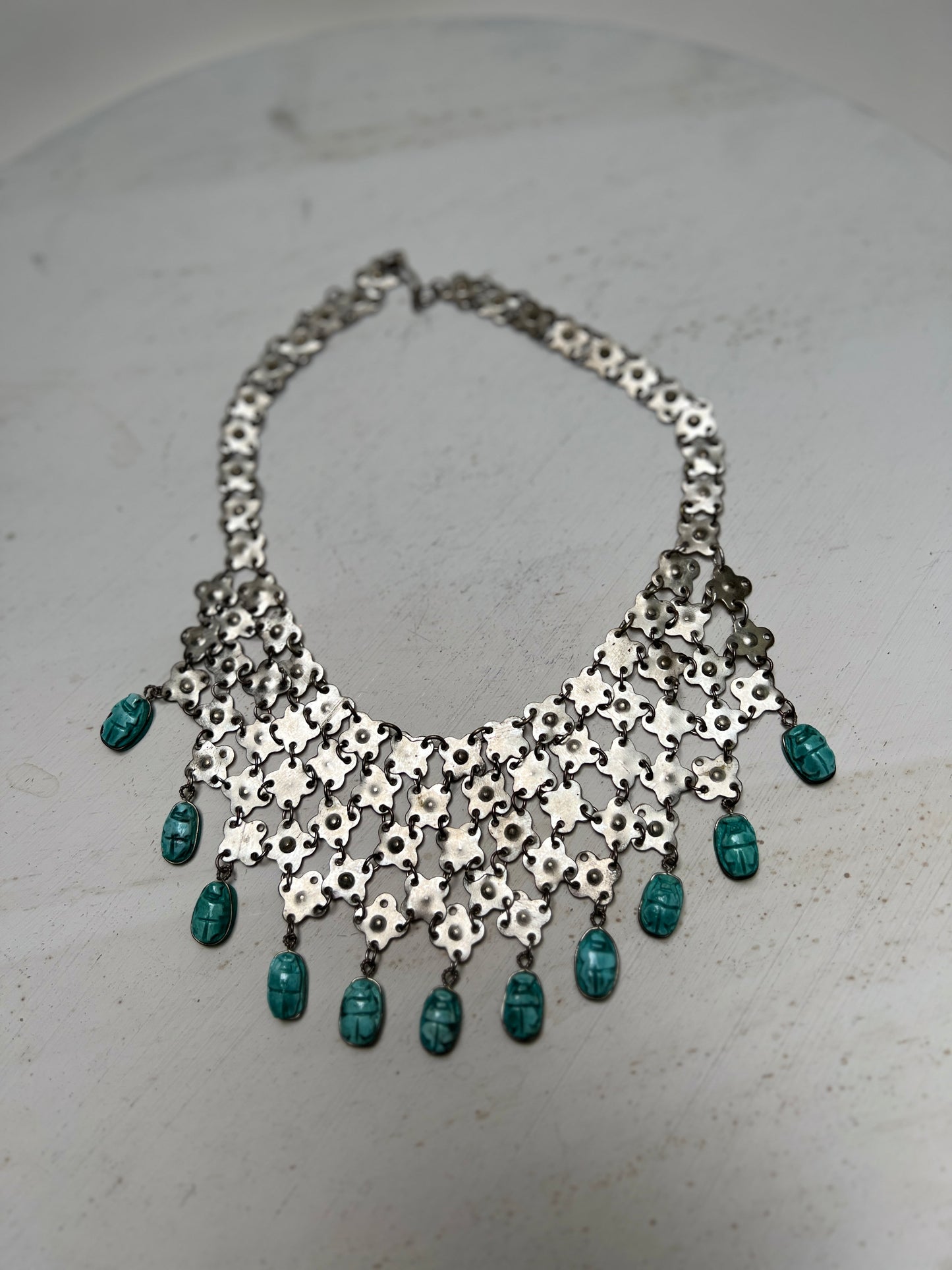 Vintage Egyptian Revival Silber Ethno Collier Halskette mit Skarabäus Ägyptisch Arabisch
