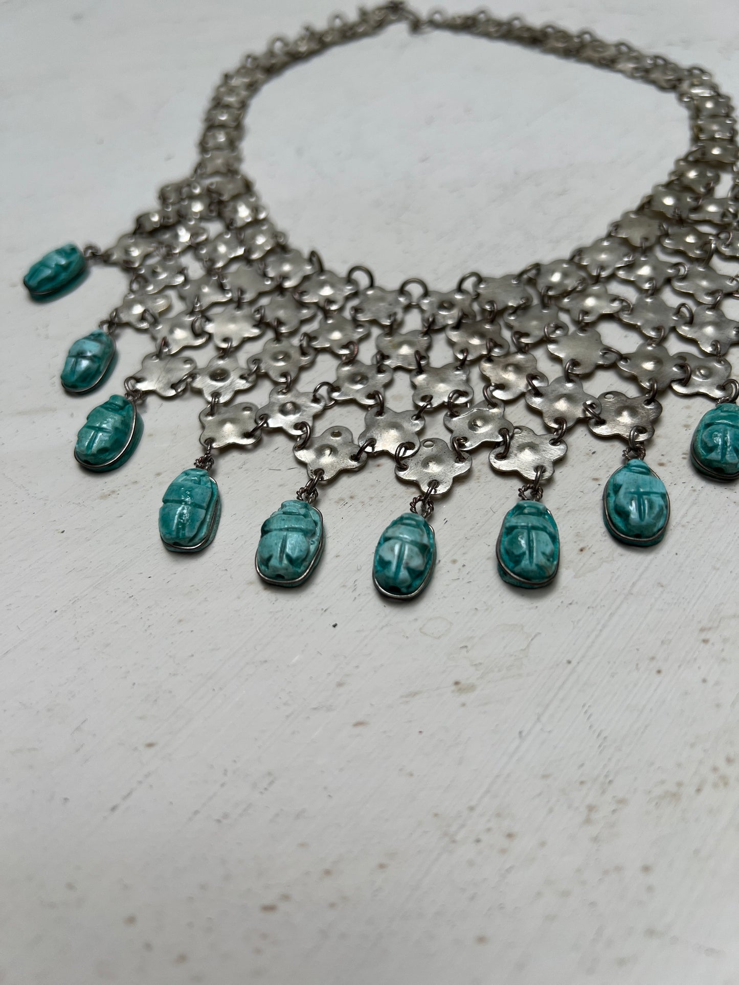 Vintage Egyptian Revival Silber Ethno Collier Halskette mit Skarabäus Ägyptisch Arabisch