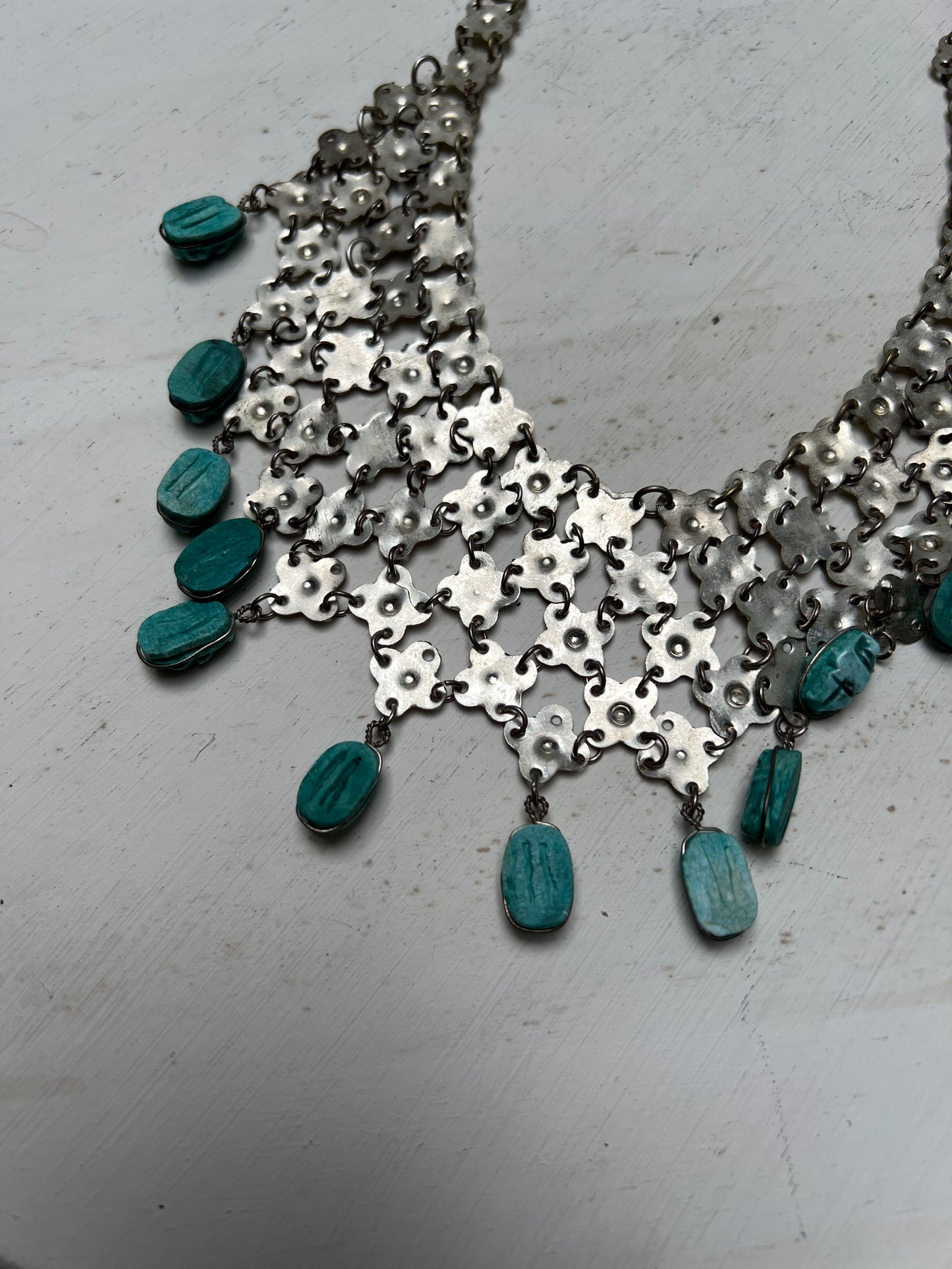 Vintage Egyptian Revival Silber Ethno Collier Halskette mit Skarabäus Ägyptisch Arabisch