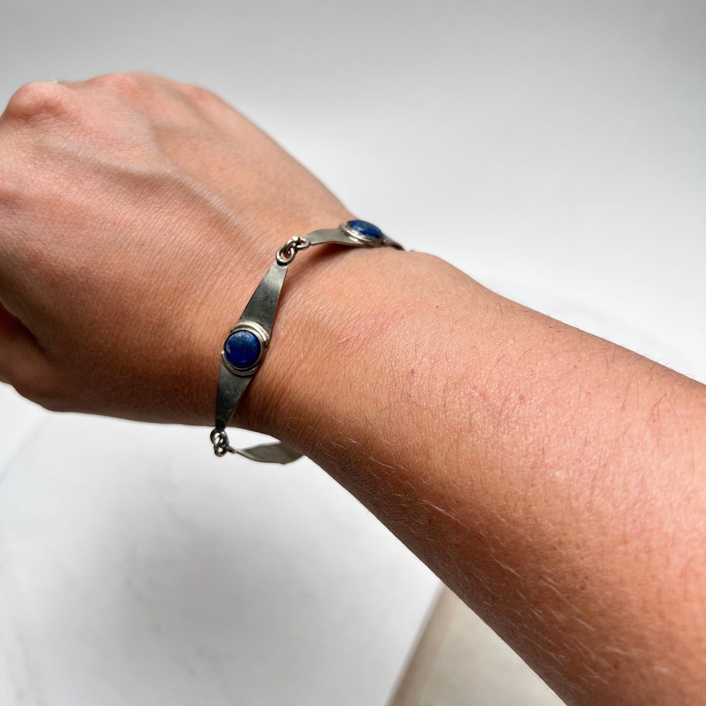 Antikes Jugendstil Art Déco Gliederarmband silber Schlange Lapislazuli um 1915/1920