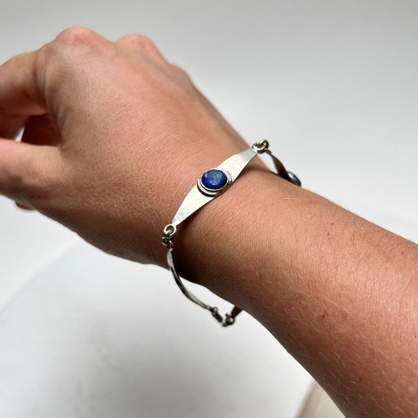 Antikes Jugendstil Art Déco Gliederarmband silber Schlange Lapislazuli um 1915/1920
