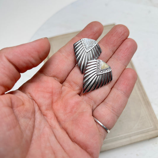 80er Jahre Vintage Ohrclips silber Art Deco Strahlen Dreiecke