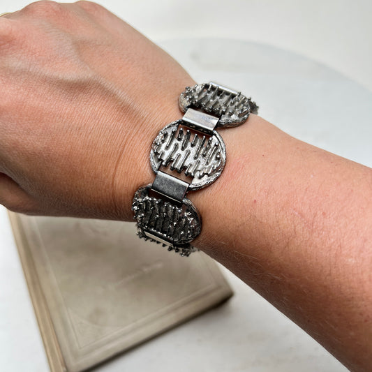 Vintage Brutalist Gliederarmband silber Modernist skandinavisch Rinden Borken Design 70er