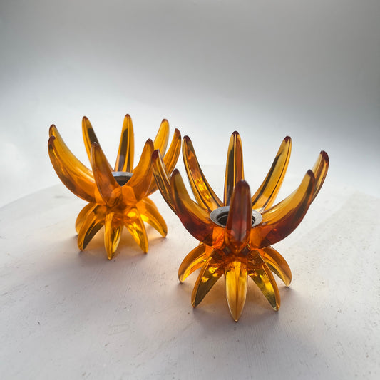 2 Stück Vintage Friedel Kerzenhalter Kerzenständer orange Space Age Lotus Starburst