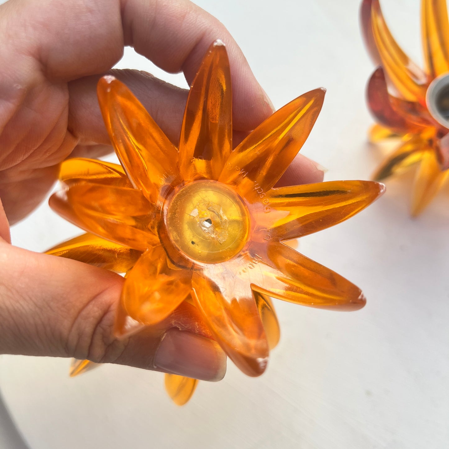 2 Stück Vintage Friedel Kerzenhalter Kerzenständer orange Space Age Lotus Starburst
