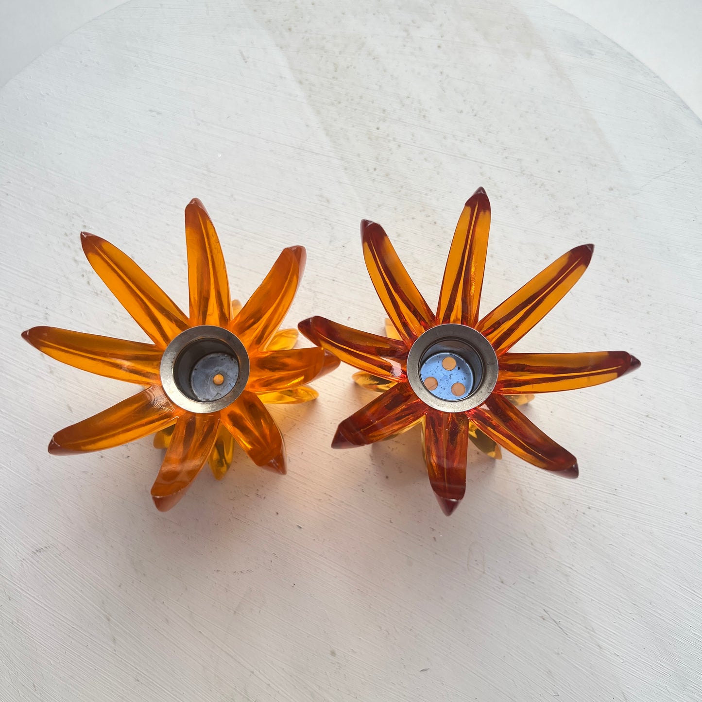 2 Stück Vintage Friedel Kerzenhalter Kerzenständer orange Space Age Lotus Starburst