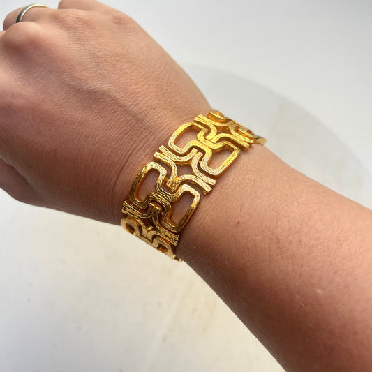 Vintage Colliant Bark Cuff vergoldetes Gliederarmband 70er Brutalist Design