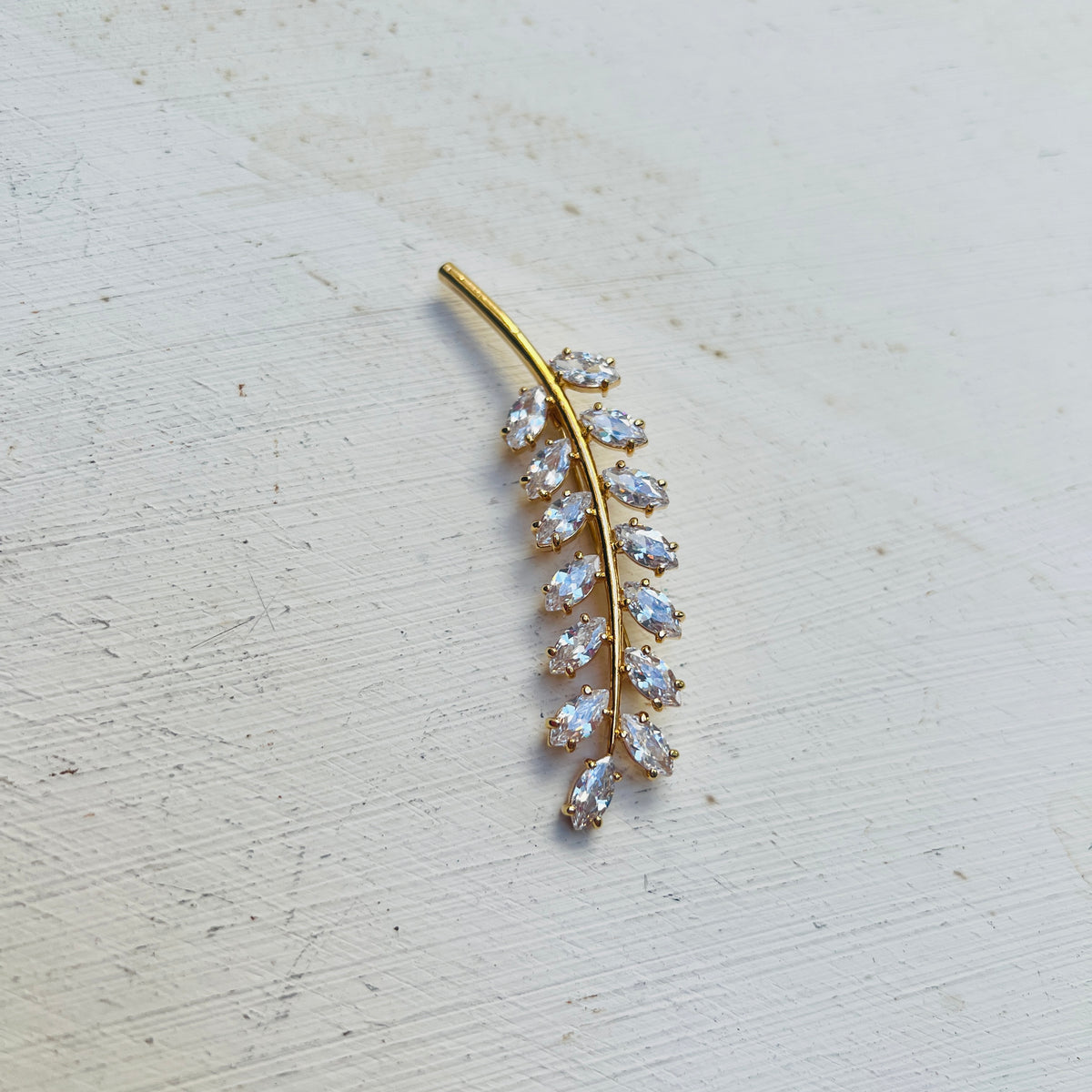 Vintage Braut Brosche Gold Olivenzweig 1970er Hochzeits Haarschmuck Strass Navette Reversnadel